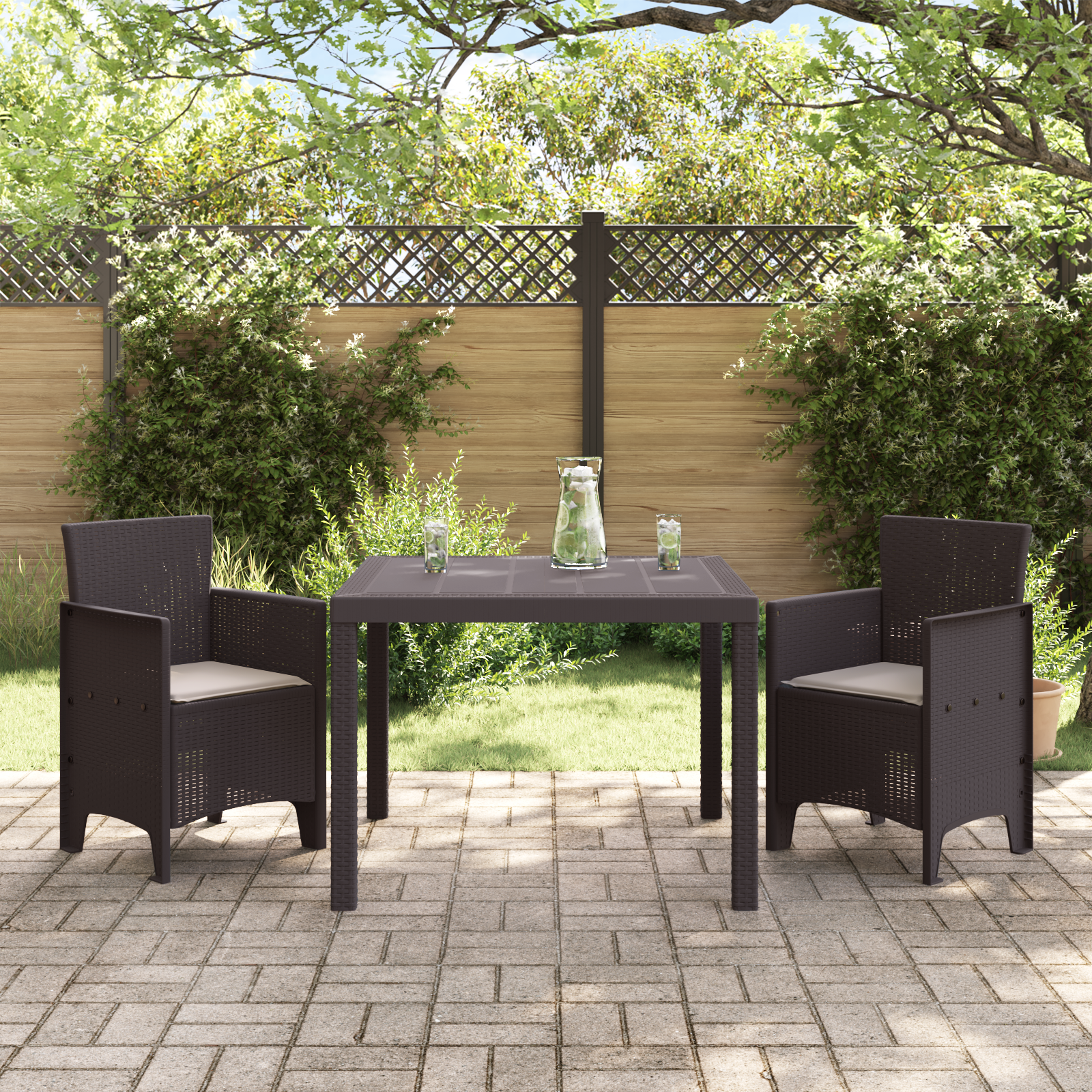 vidaXL 3-delige Tuinset met kussens poly rattan bruin