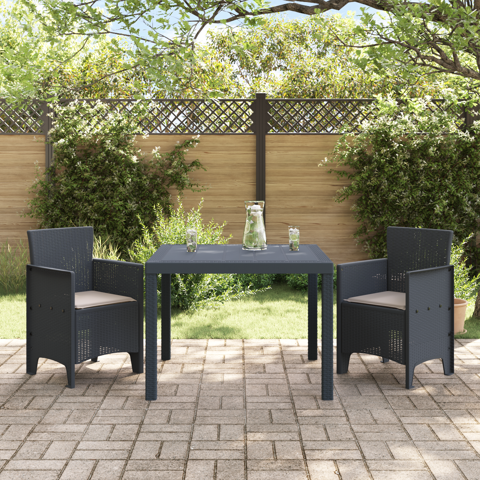 vidaXL 3-delige Tuinset met kussens poly rattan antraciet