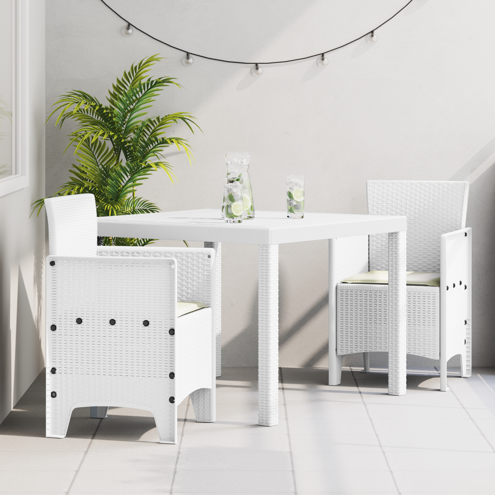 vidaXL 3-delige tuinset met kussens in wit poly rattan