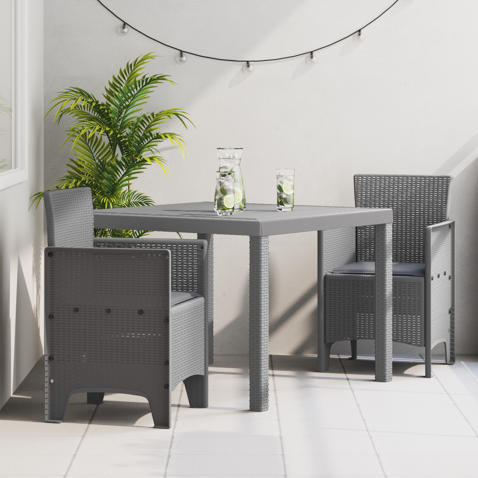 vidaXL 3-delige tuinset met kussens lichtgrijs poly rattan
