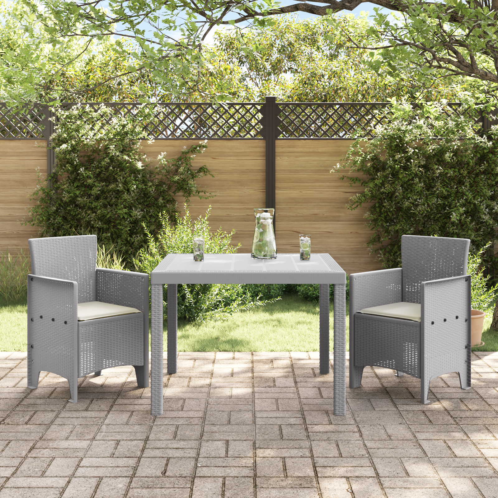vidaXL 3-delige tuinset met kussens lichtgrijs poly rattan