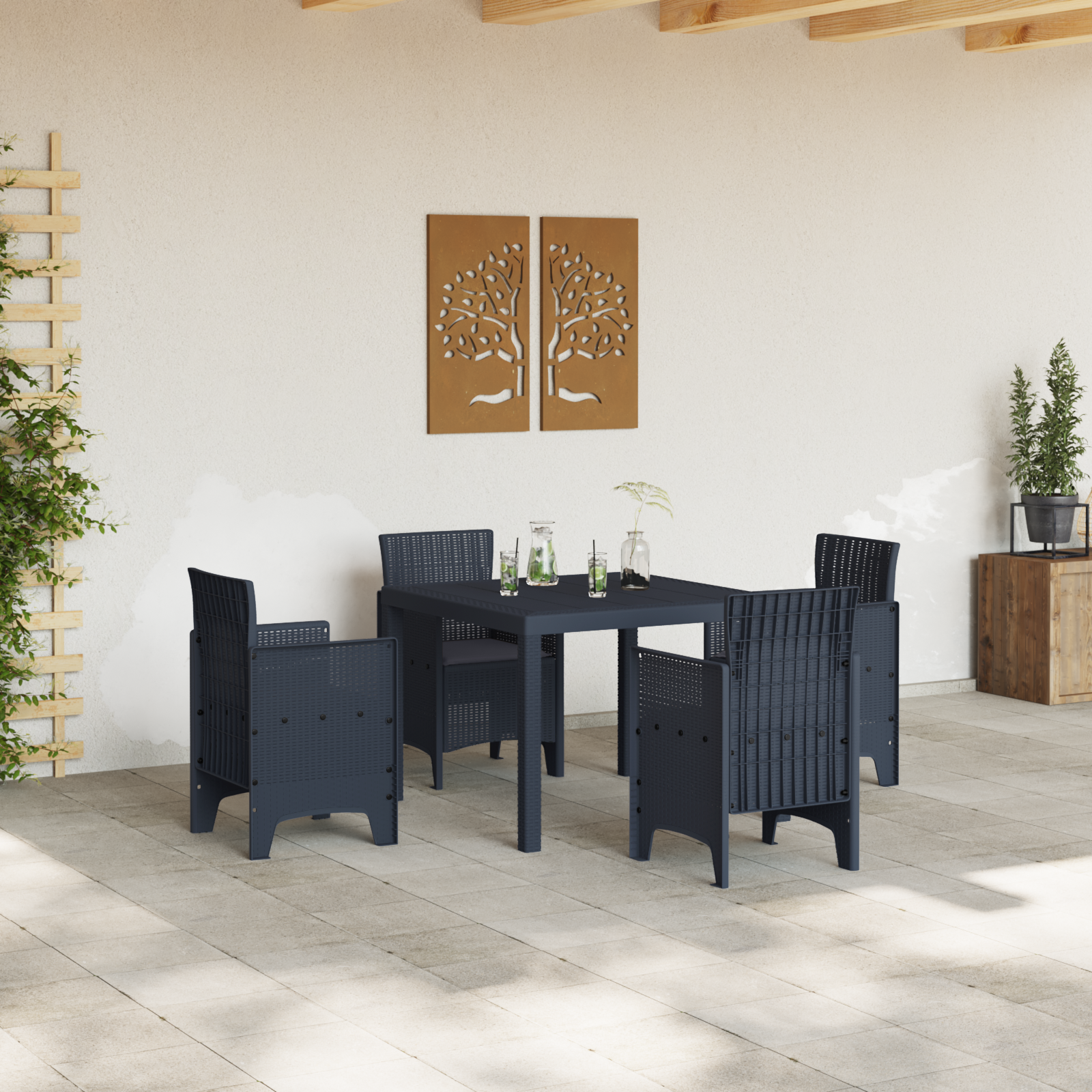 vidaXL 5-delige Tuinset met kussens poly rattan antraciet