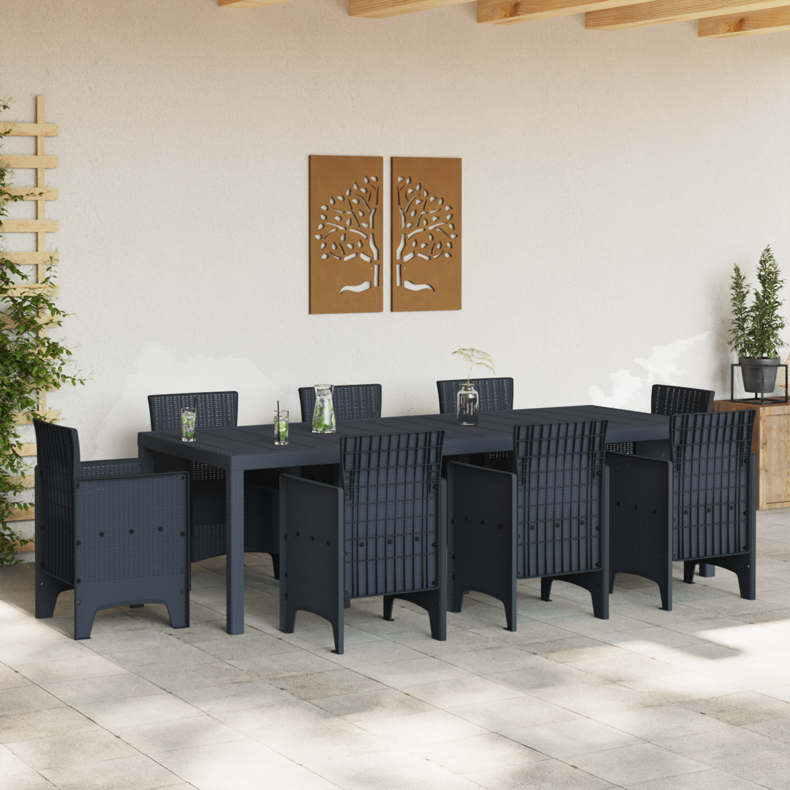 vidaXL Tuintafel 250x100x73 cm poly rattan antraciet