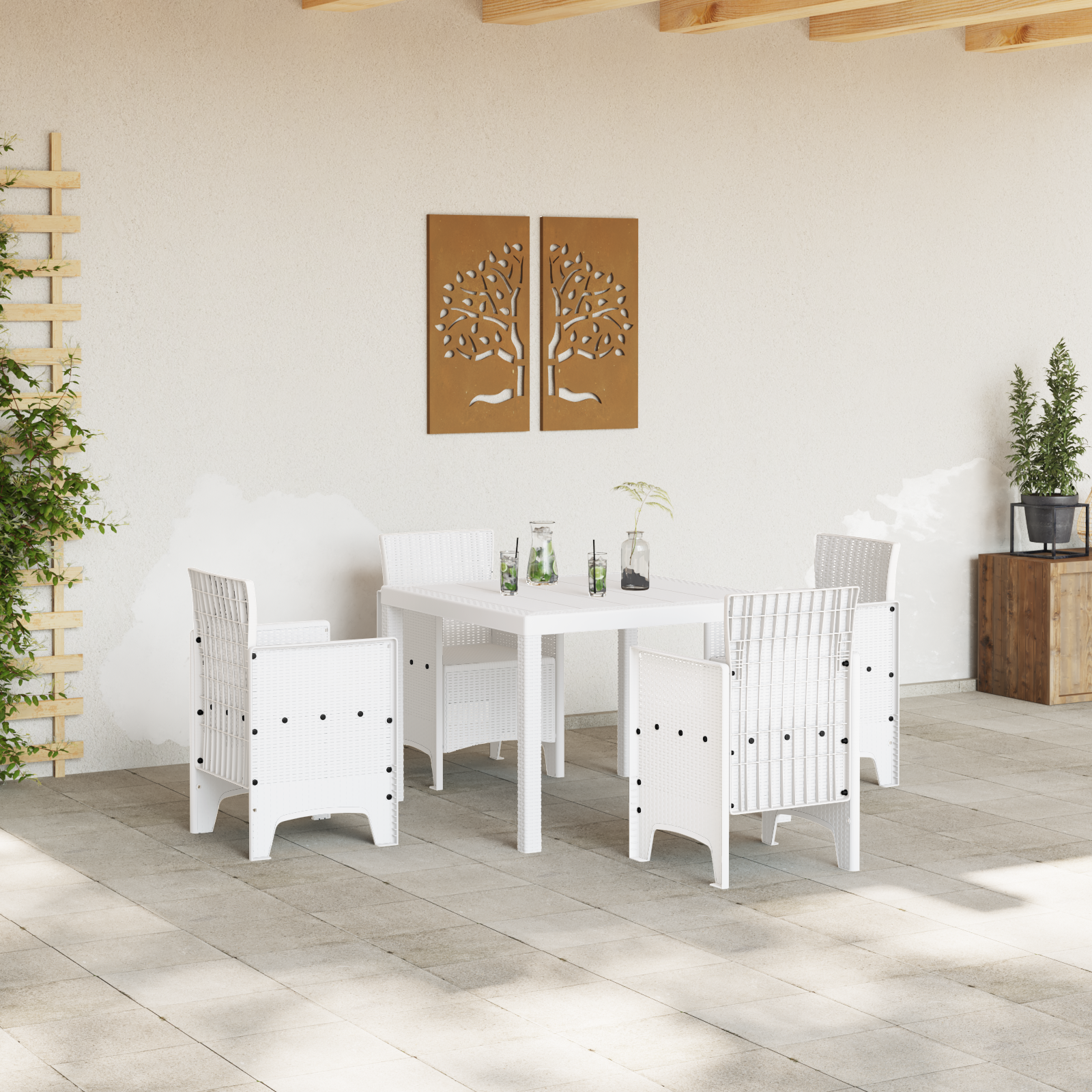 vidaXL 5-delige tuinset met witte poly rattan