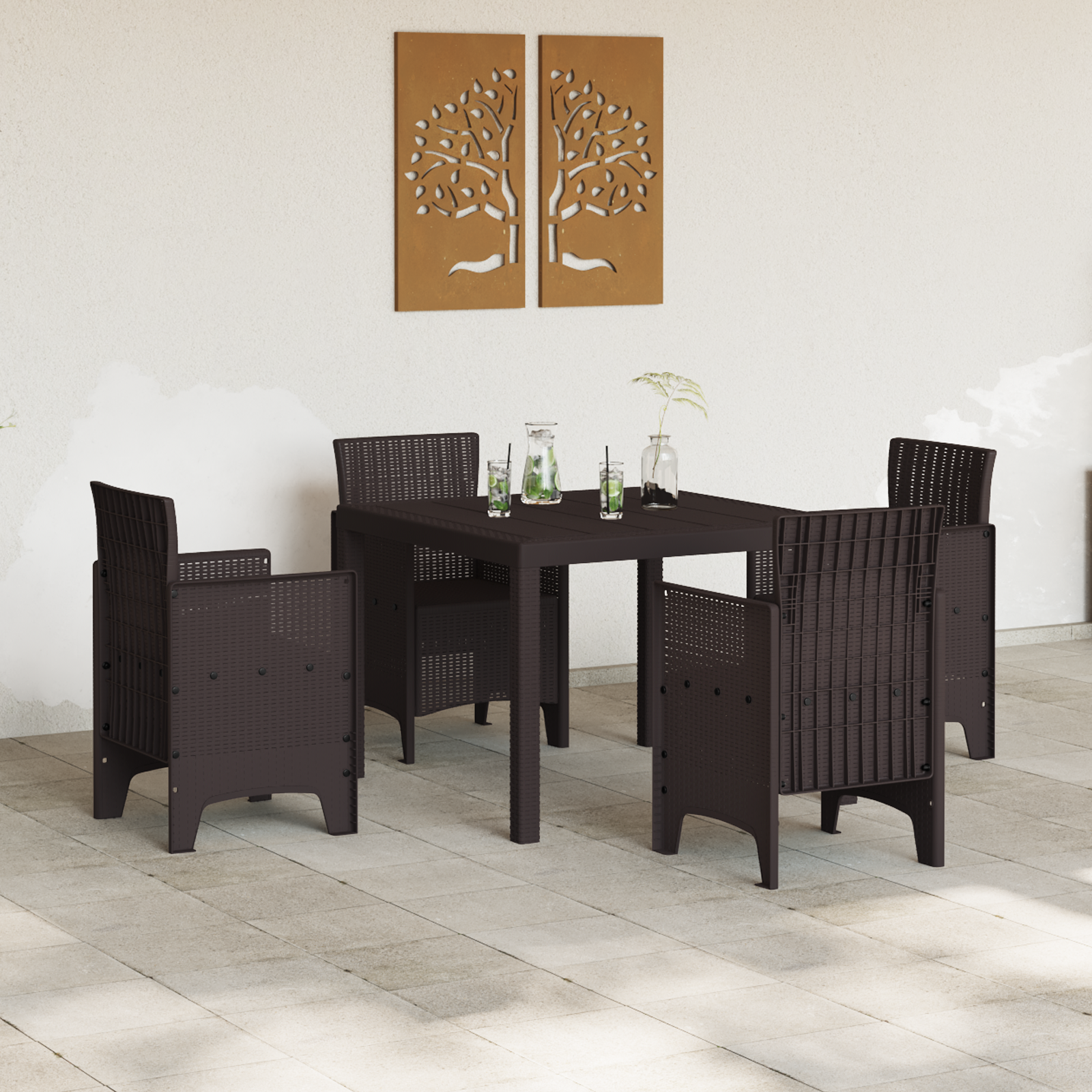 vidaXL 5-delige Tuinset poly rattan bruin