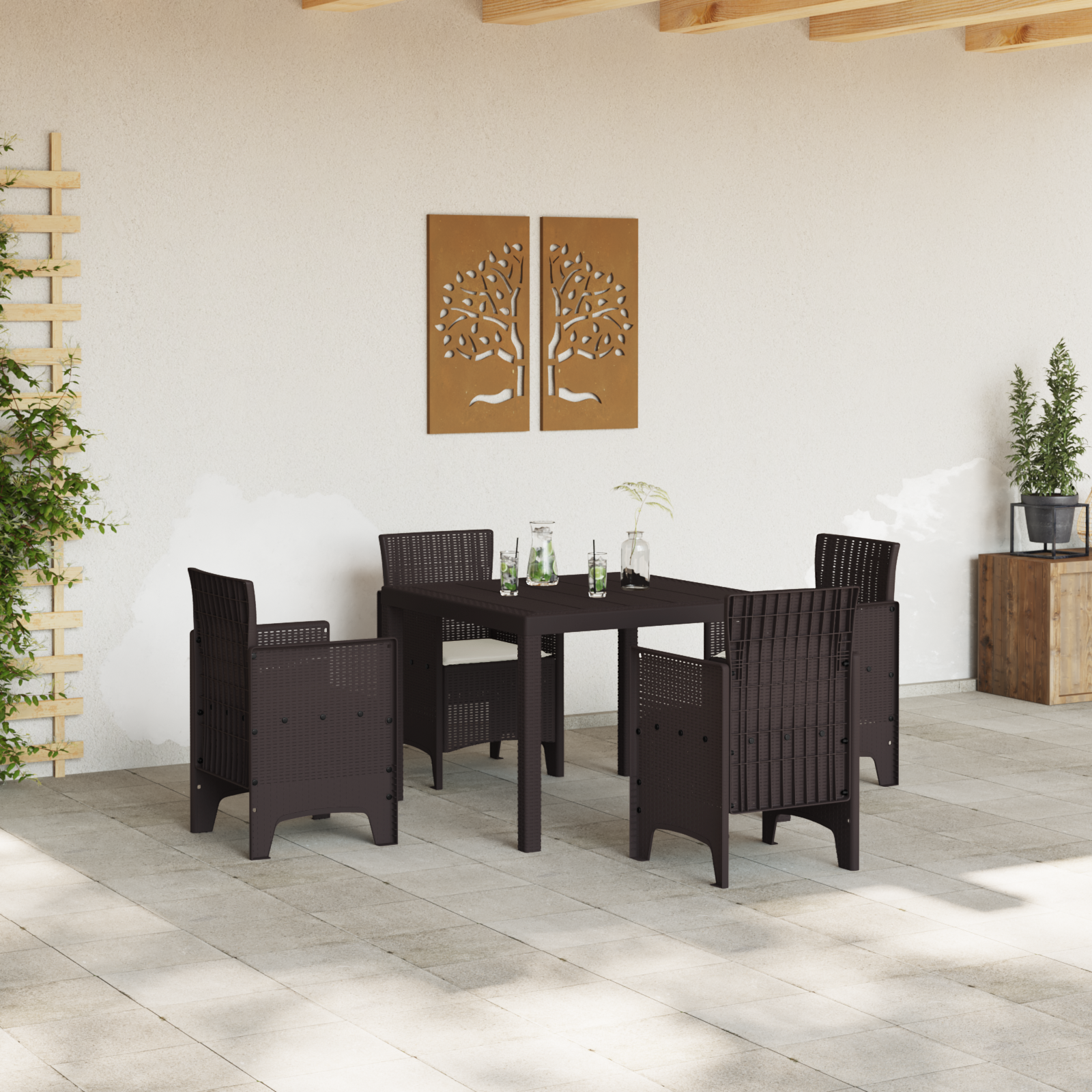 vidaXL 5-delige tuinset met kussens in bruin poly rattan