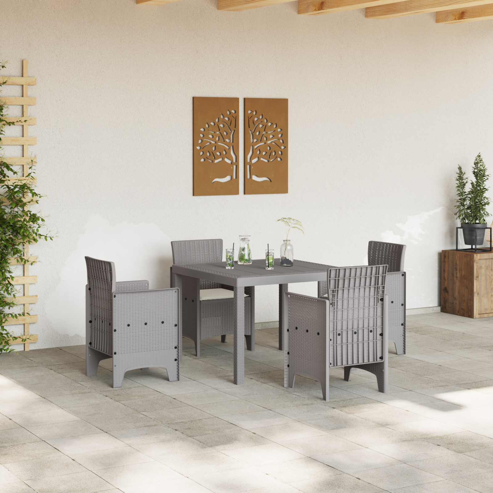 vidaXL 5-delige Tuinset met kussens poly rattan lichtgrijs