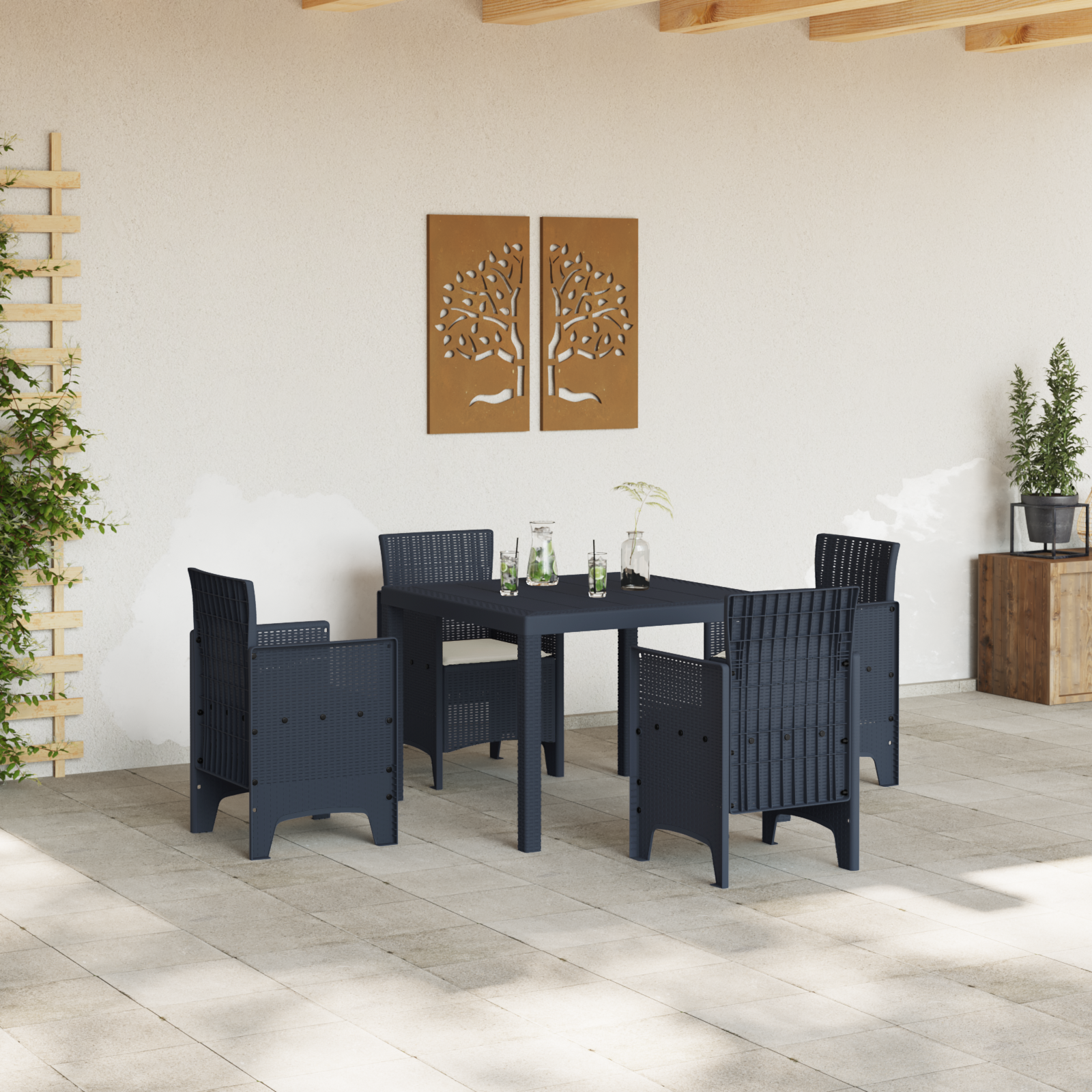 vidaXL 5-delige Tuinset met kussens poly rattan antraciet