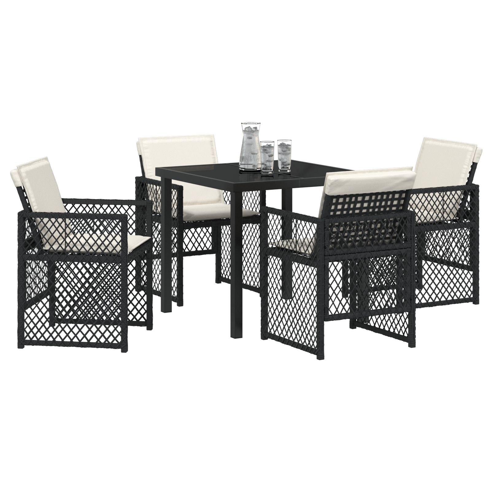 vidaXL 5-delige Tuinset met kussens poly rattan zwart