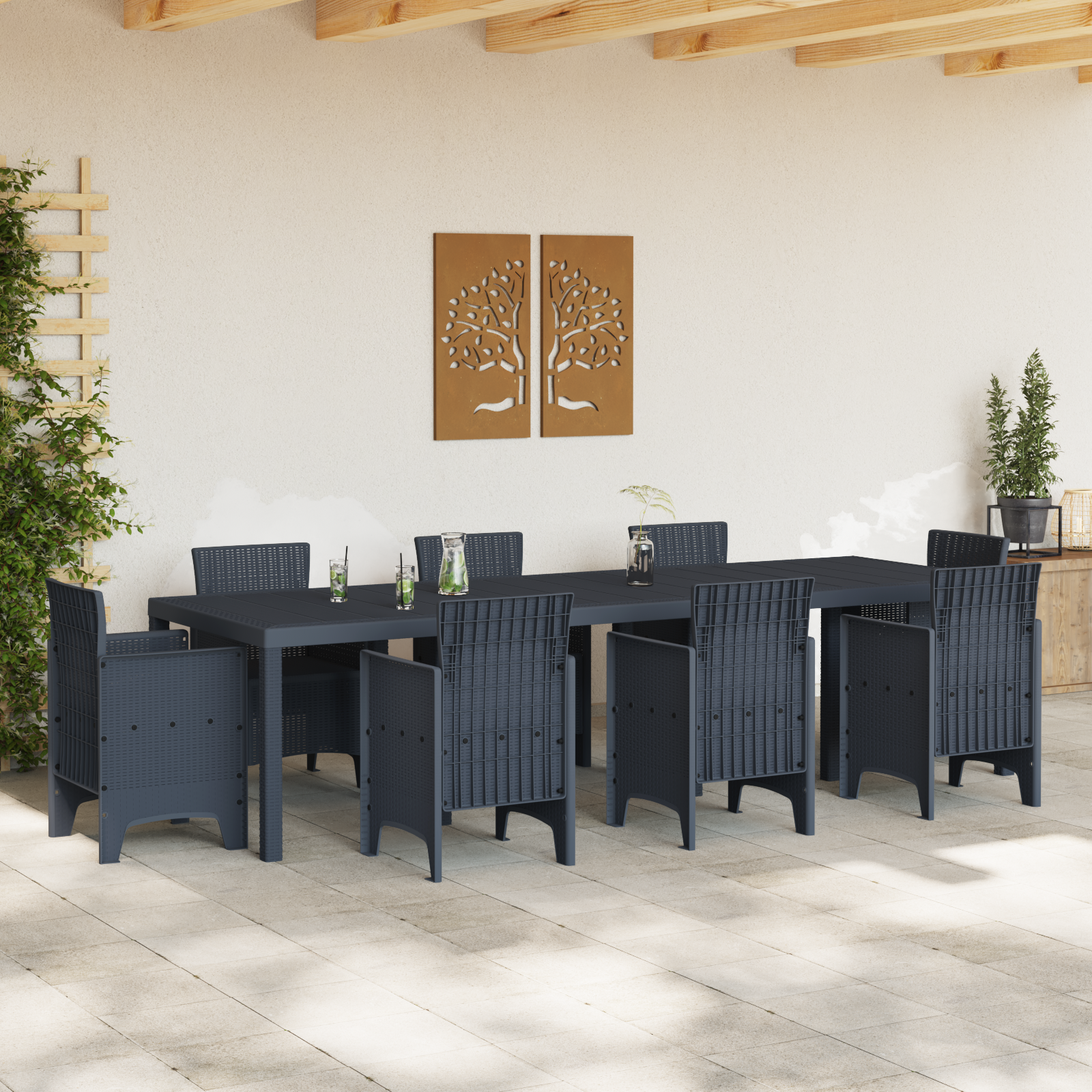 vidaXL Tuintafel 300x100x73 cm poly rattan antraciet