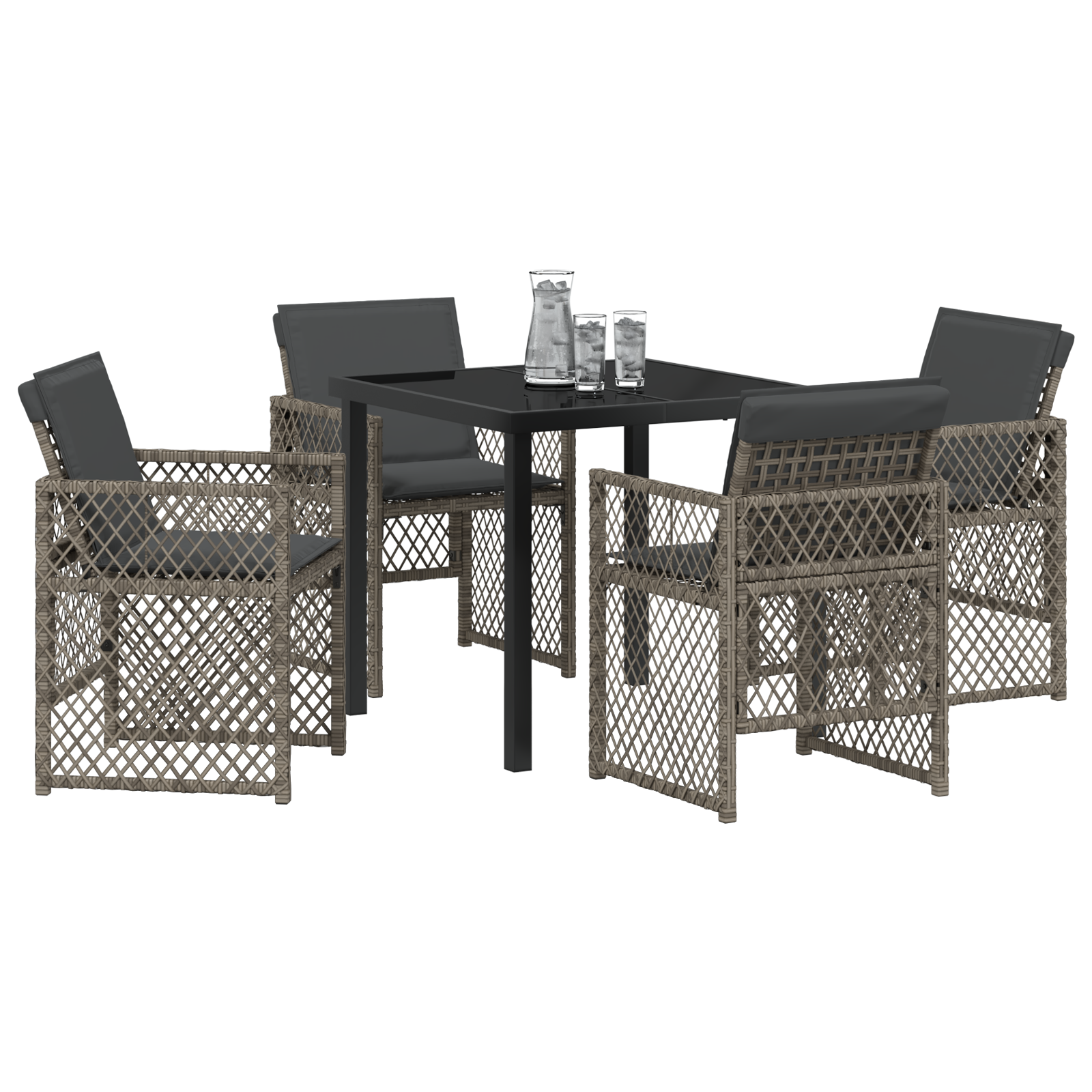 vidaXL 5-delige Tuinset met kussens poly rattan grijs