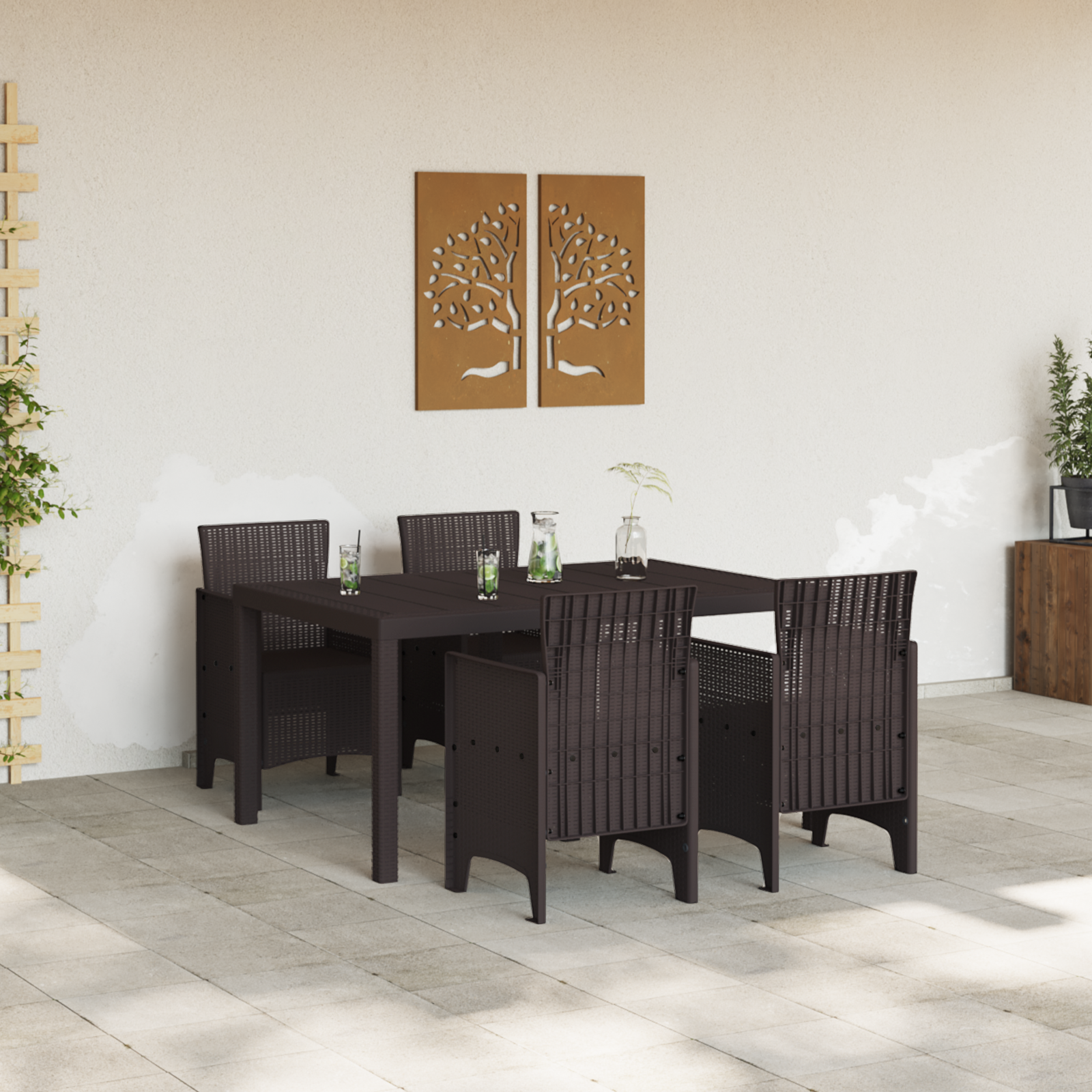 vidaXL 5-delige Tuin Eetset Bruine Poly Rattan