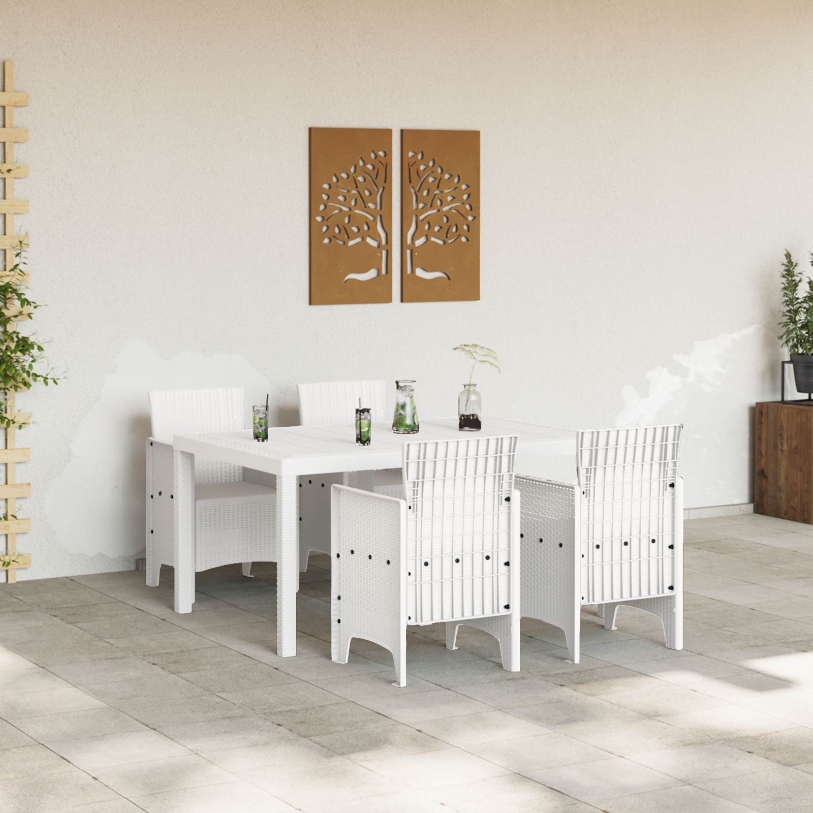 vidaXL 5 Delige Tuin Eettafel Set Wit Poly Rotan
