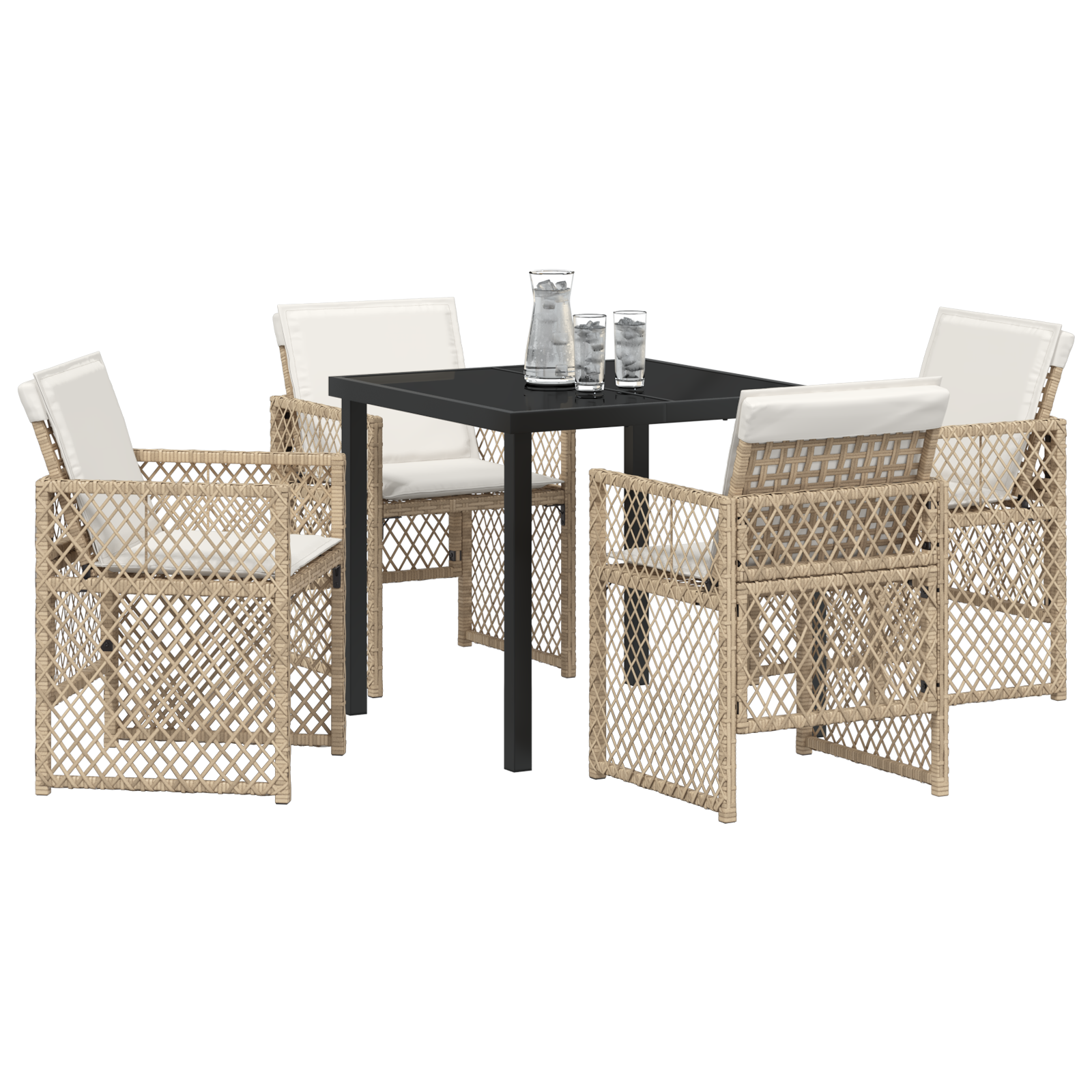 vidaXL 5-delige Tuinset met kussens poly rattan beige