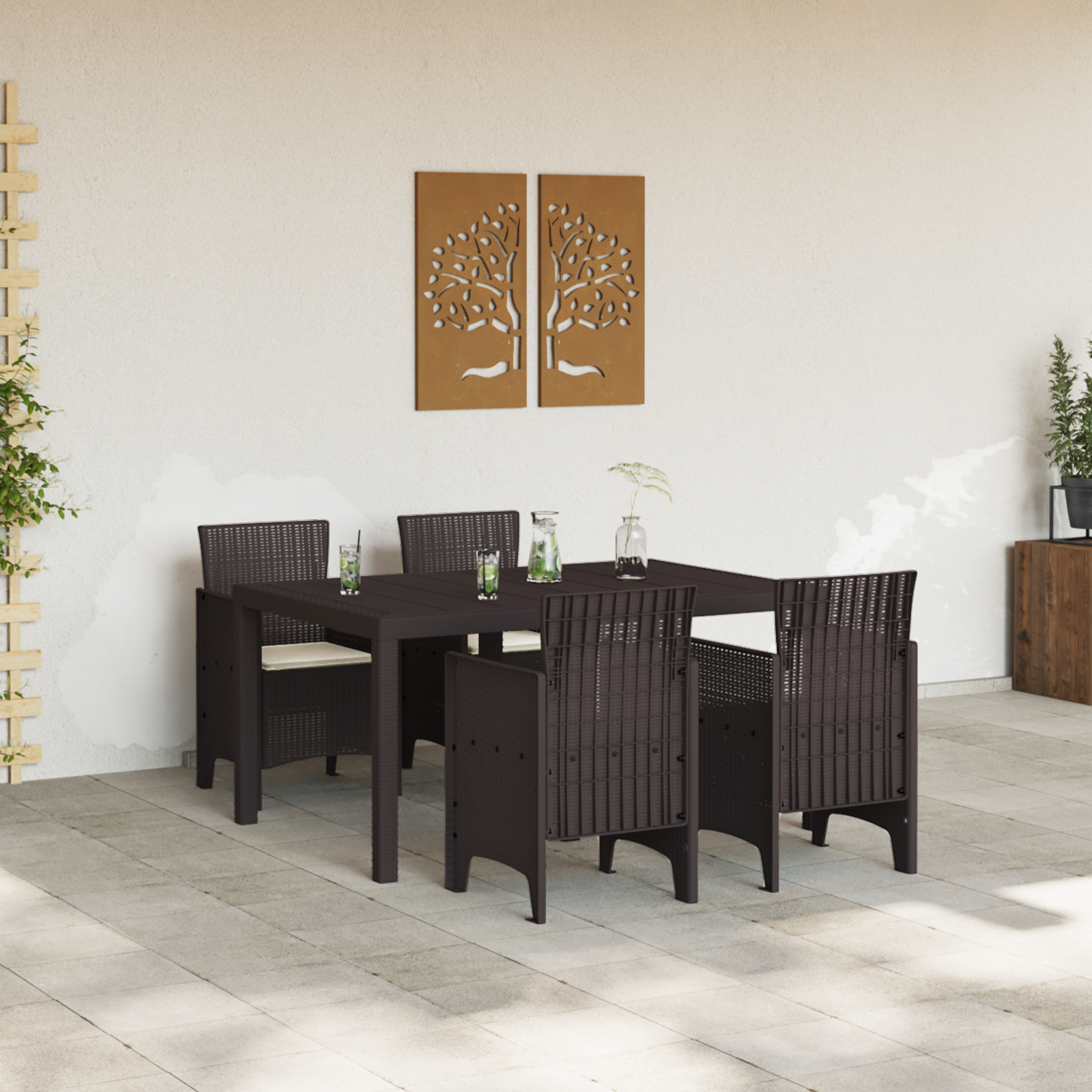 vidaXL 5-delige Tuin Eetset met Kussens Bruin Poly Rattan