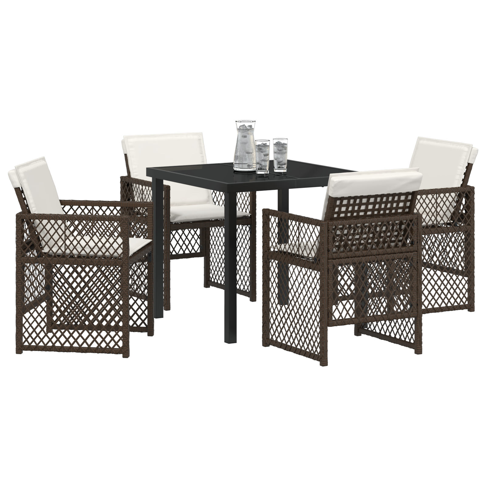 vidaXL 5-delige Tuinset met kussens poly rattan bruin