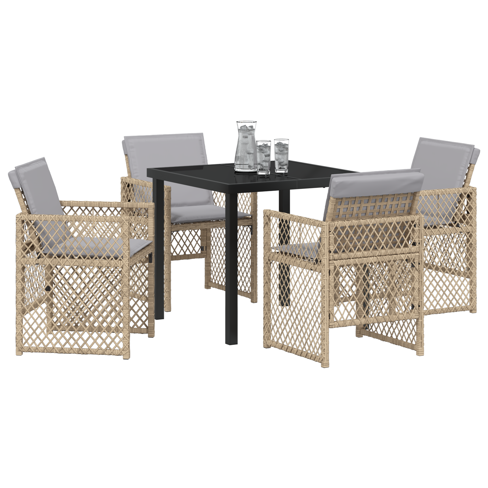vidaXL 5-delige Tuinset met kussens poly rattan beige