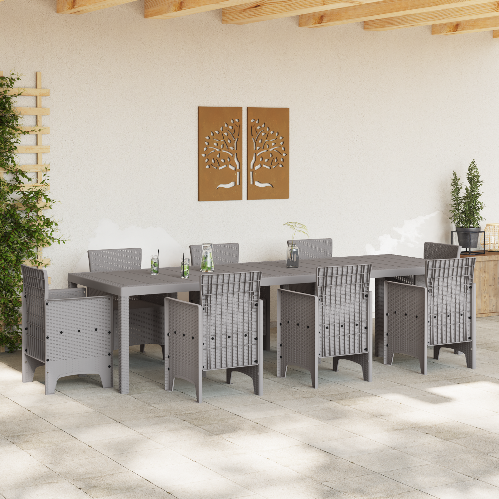 vidaXL Tuintafel 300x100x73 cm poly rattan lichtgrijs