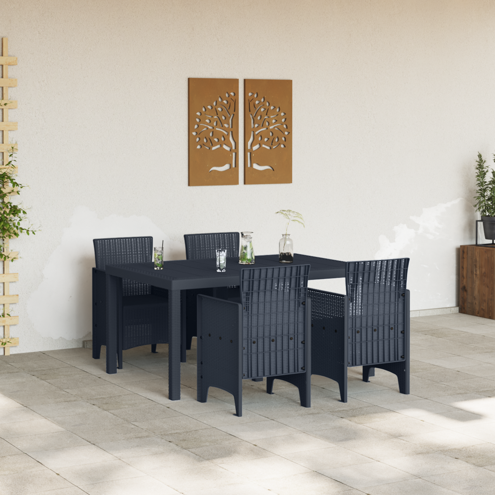 vidaXL 5-delige tuin dinerset Antraciet Poly Rattan