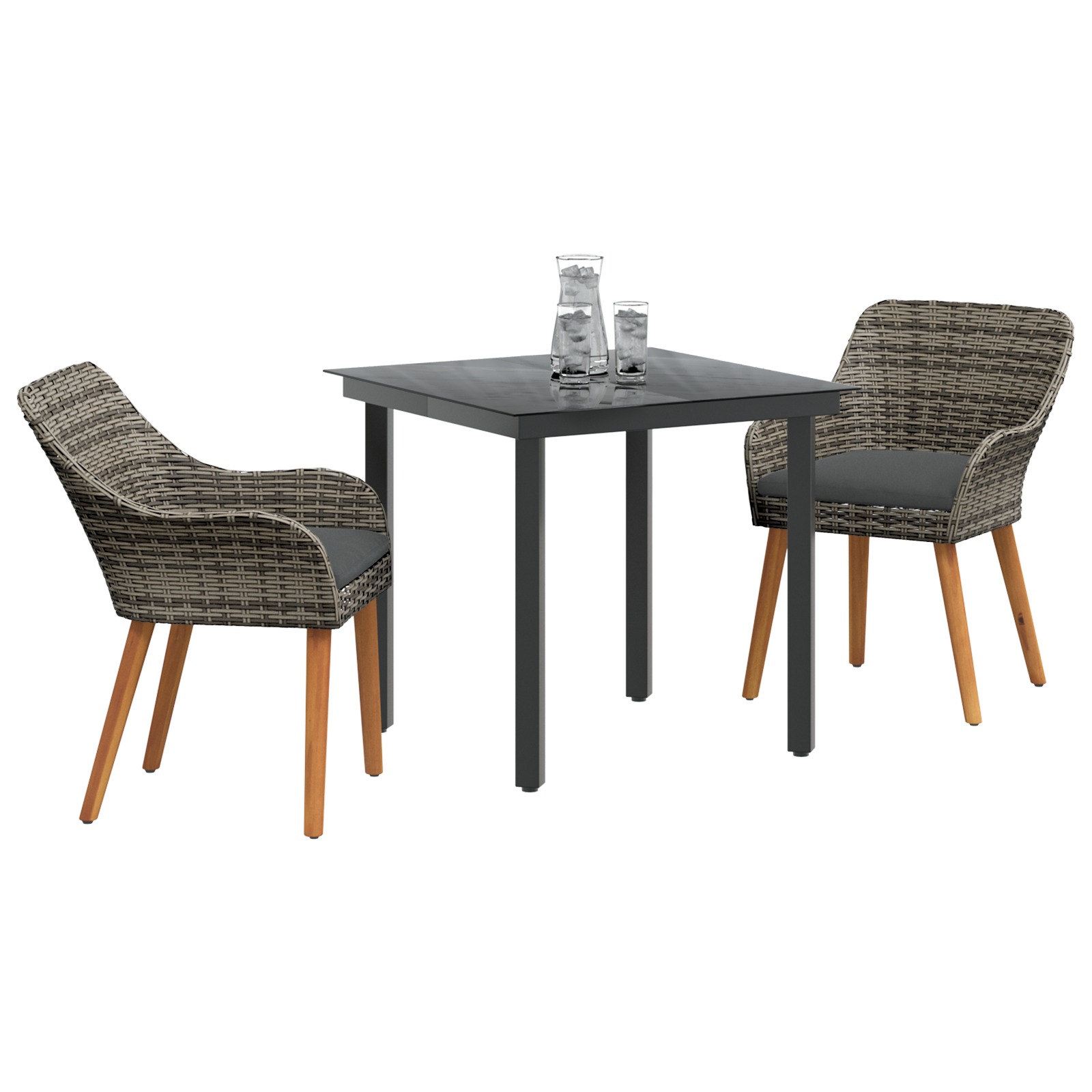 vidaXL 3-delige Tuin Eetset Grijs Poly Rattan