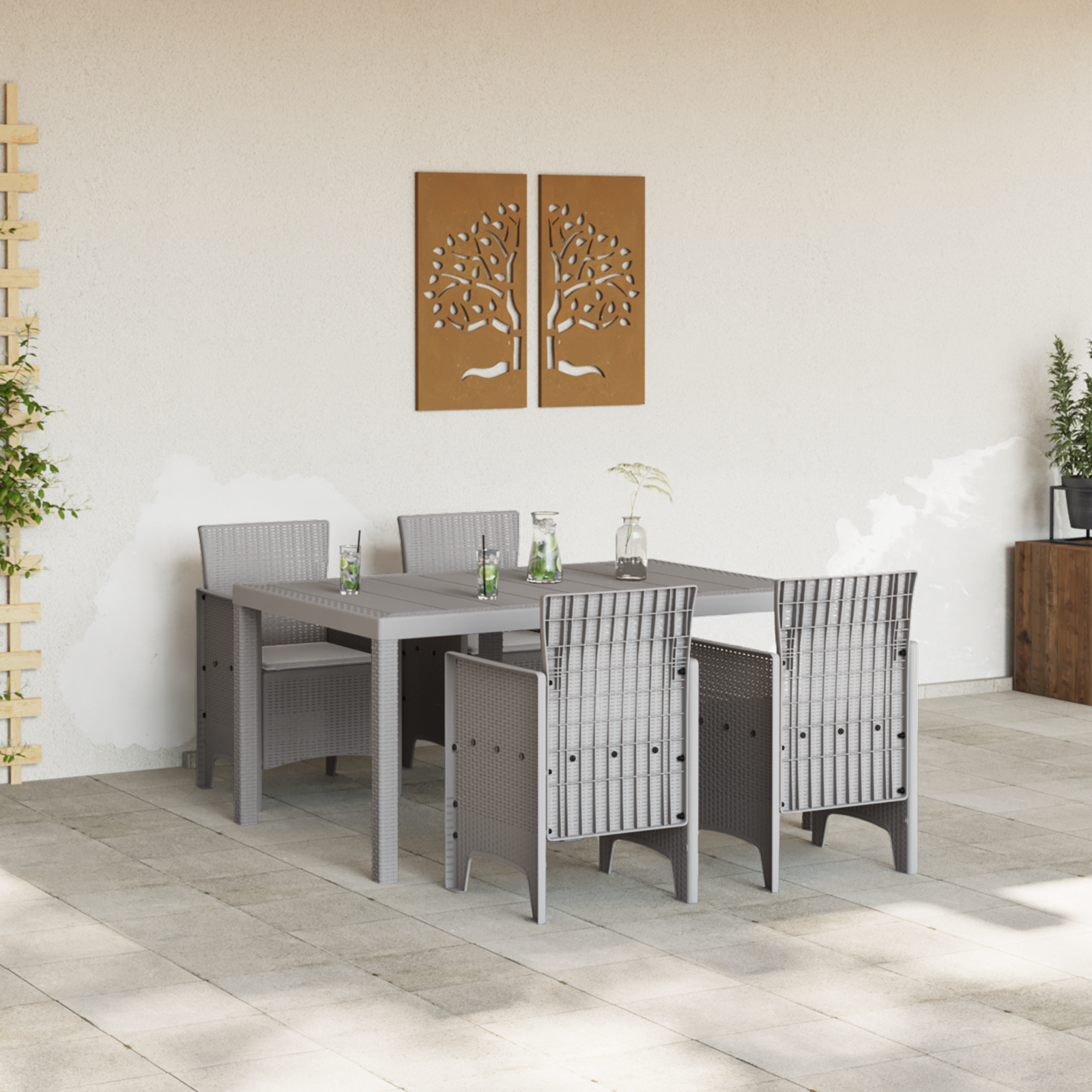vidaXL 5 Delige Tuin Eetset met Kussens Licht Grijs Poly Rattan