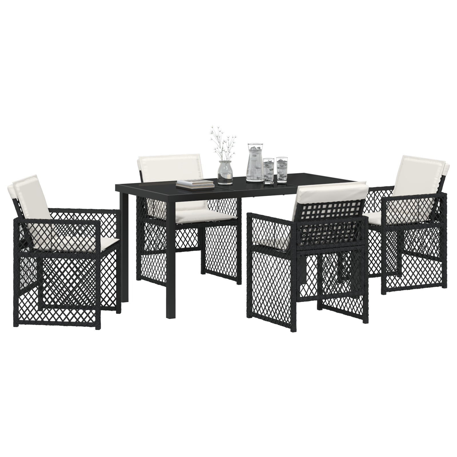 vidaXL 5-delige Tuinset met kussens poly rattan zwart