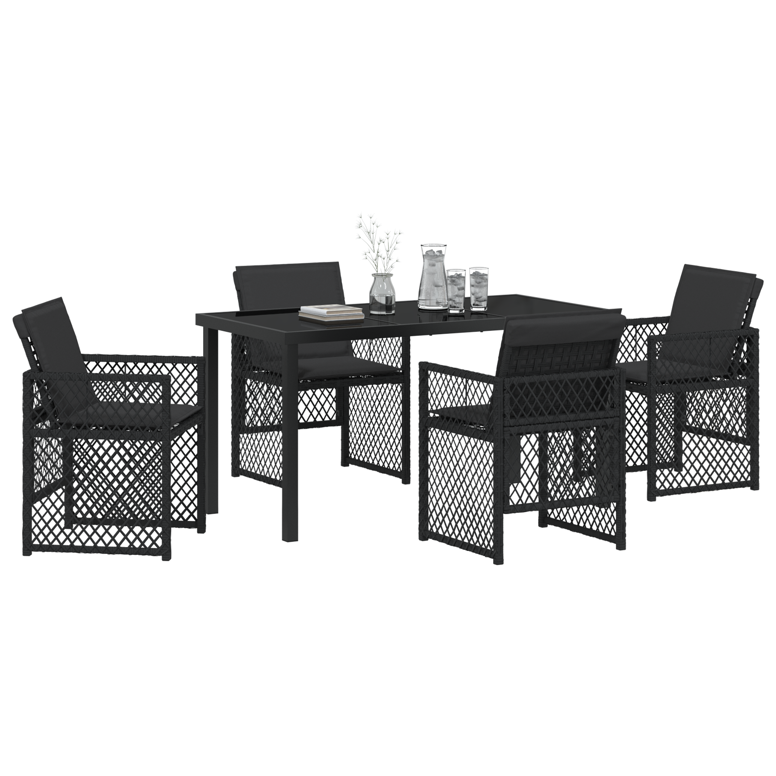 vidaXL 5-delige Tuinset met kussens poly rattan zwart