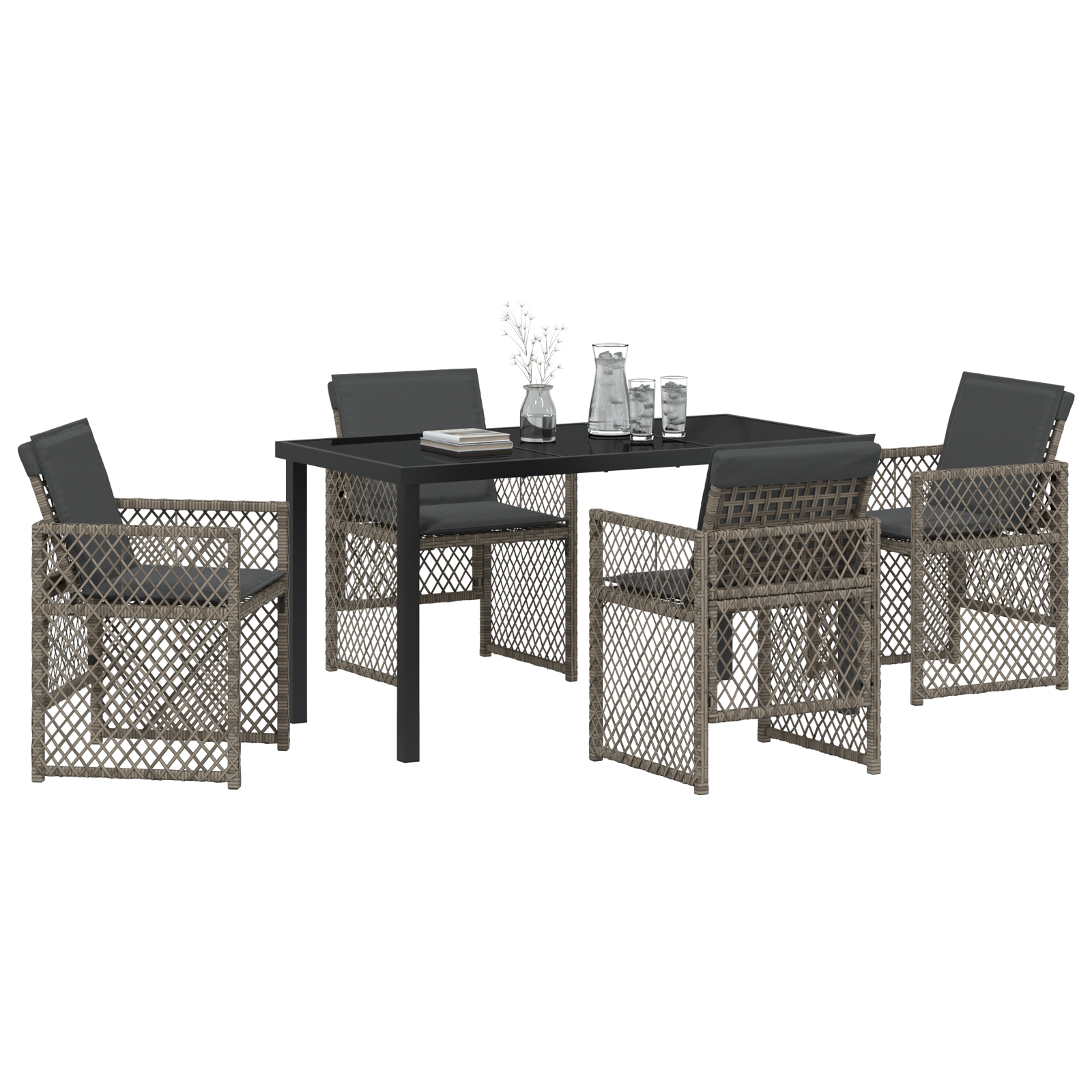 vidaXL 5-delige Tuinset met kussens poly rattan grijs