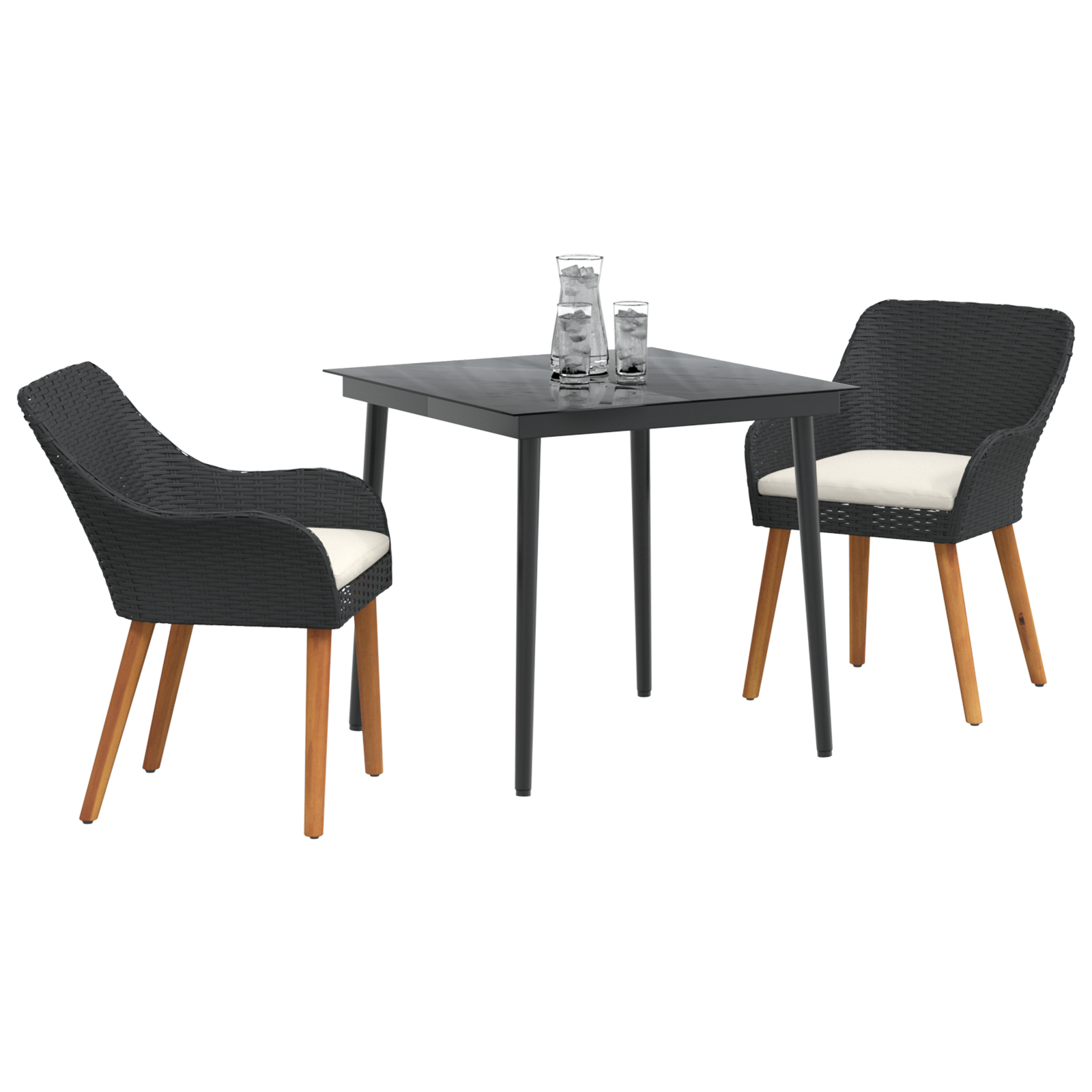 vidaXL 3-delige tuin diningset zwart poly riet