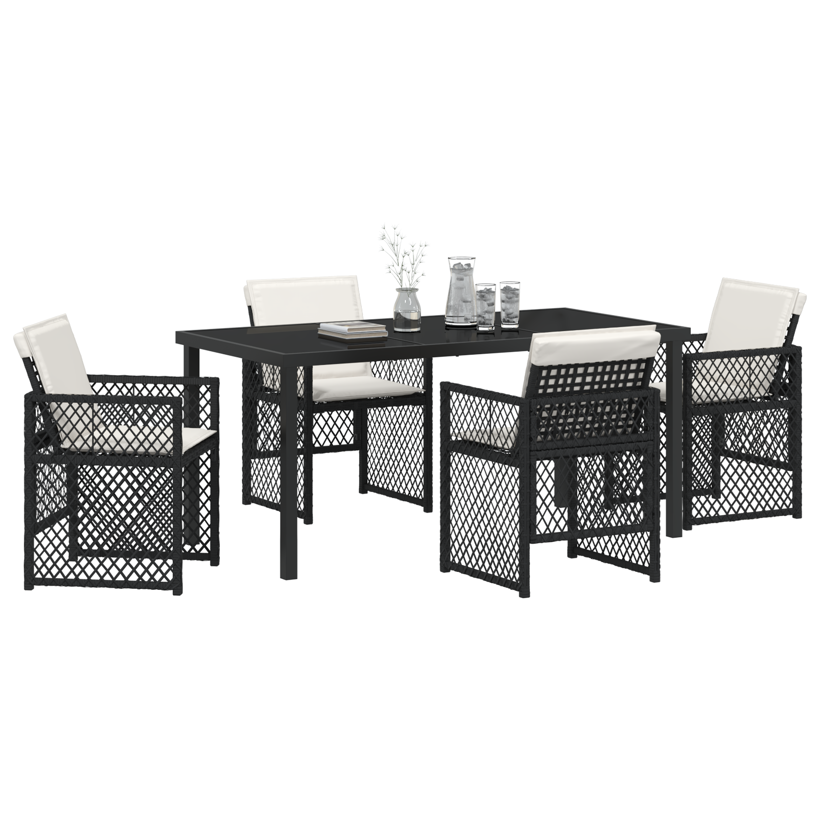 vidaXL 5-delige Tuinset met kussens poly rattan zwart