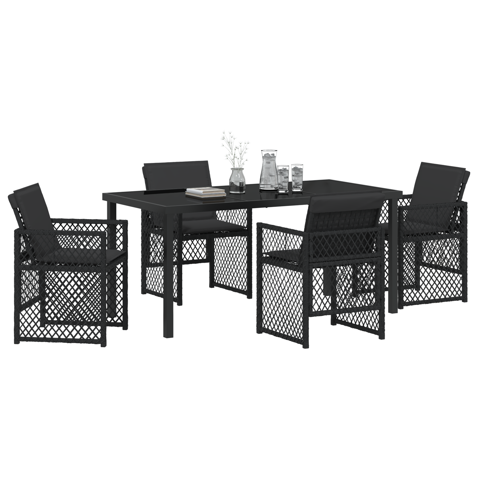 vidaXL 5-delige Tuinset met kussens poly rattan zwart