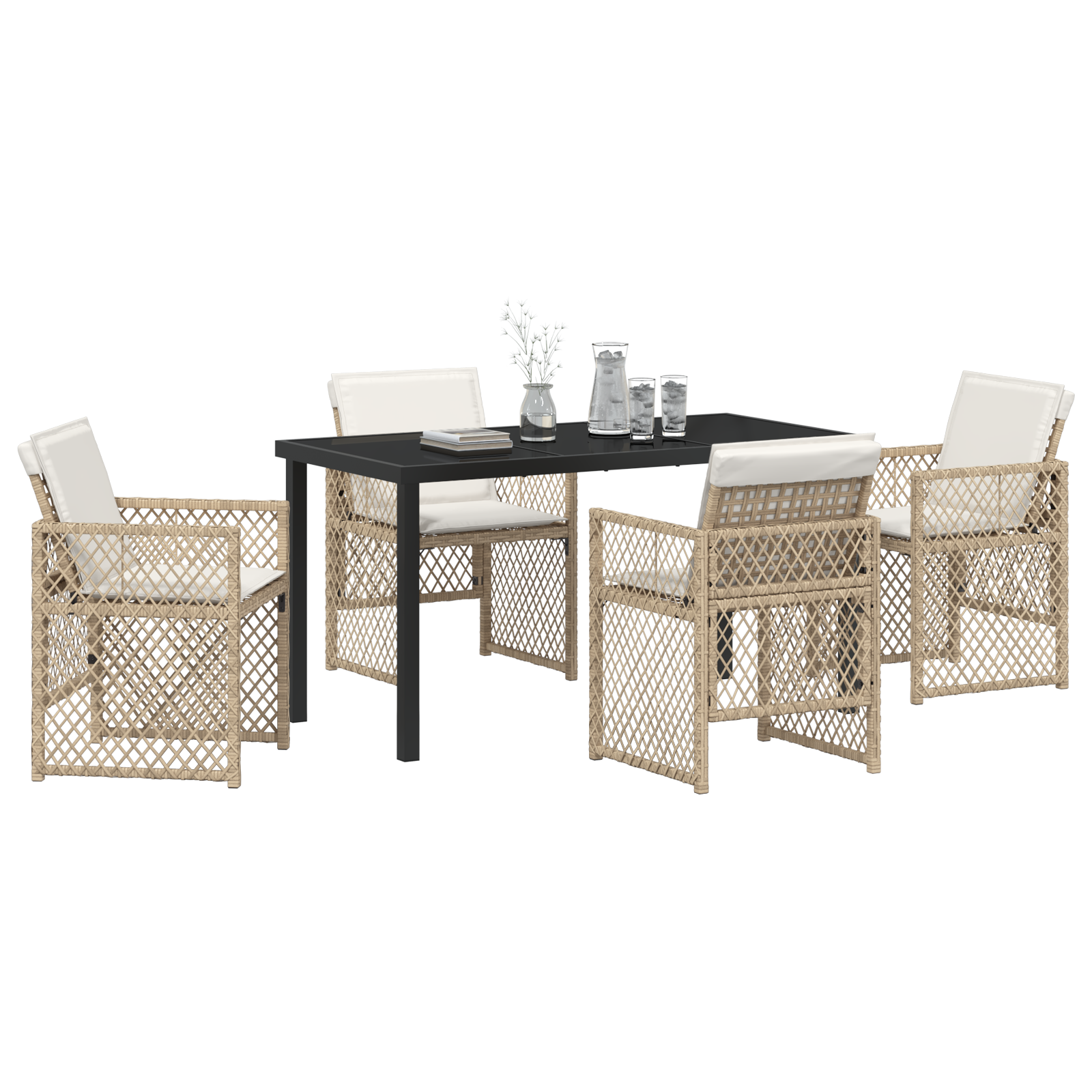 vidaXL 5-Persoons Tuinset met kussens poly rattan beige