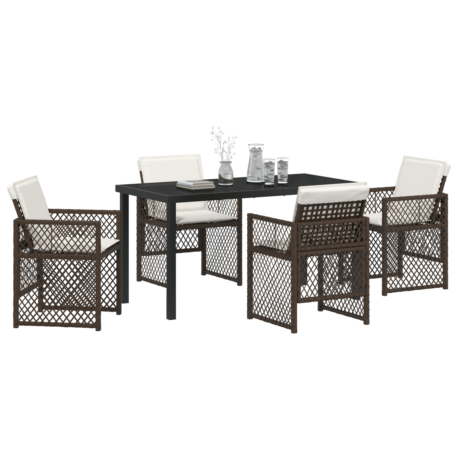 vidaXL 5-delige Tuinset met kussens poly rattan bruin