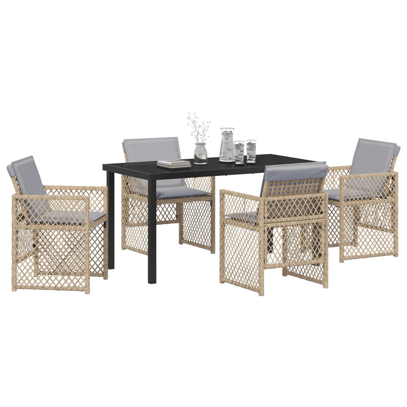 vidaXL 5-delige Tuinset met kussens poly rattan beige