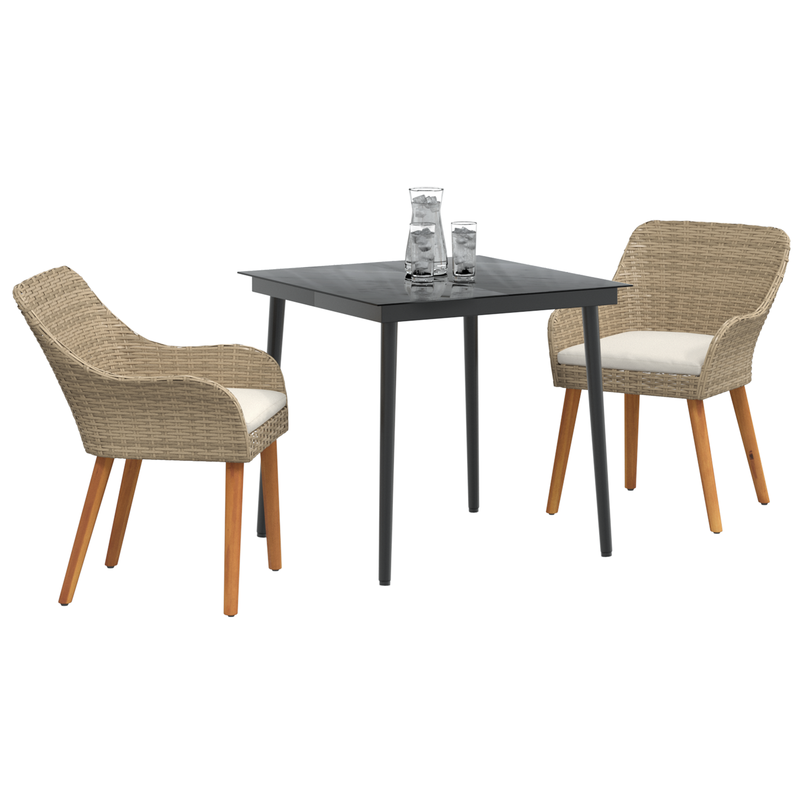 vidaXL 3-delige tuin eetset in beige poly rattan