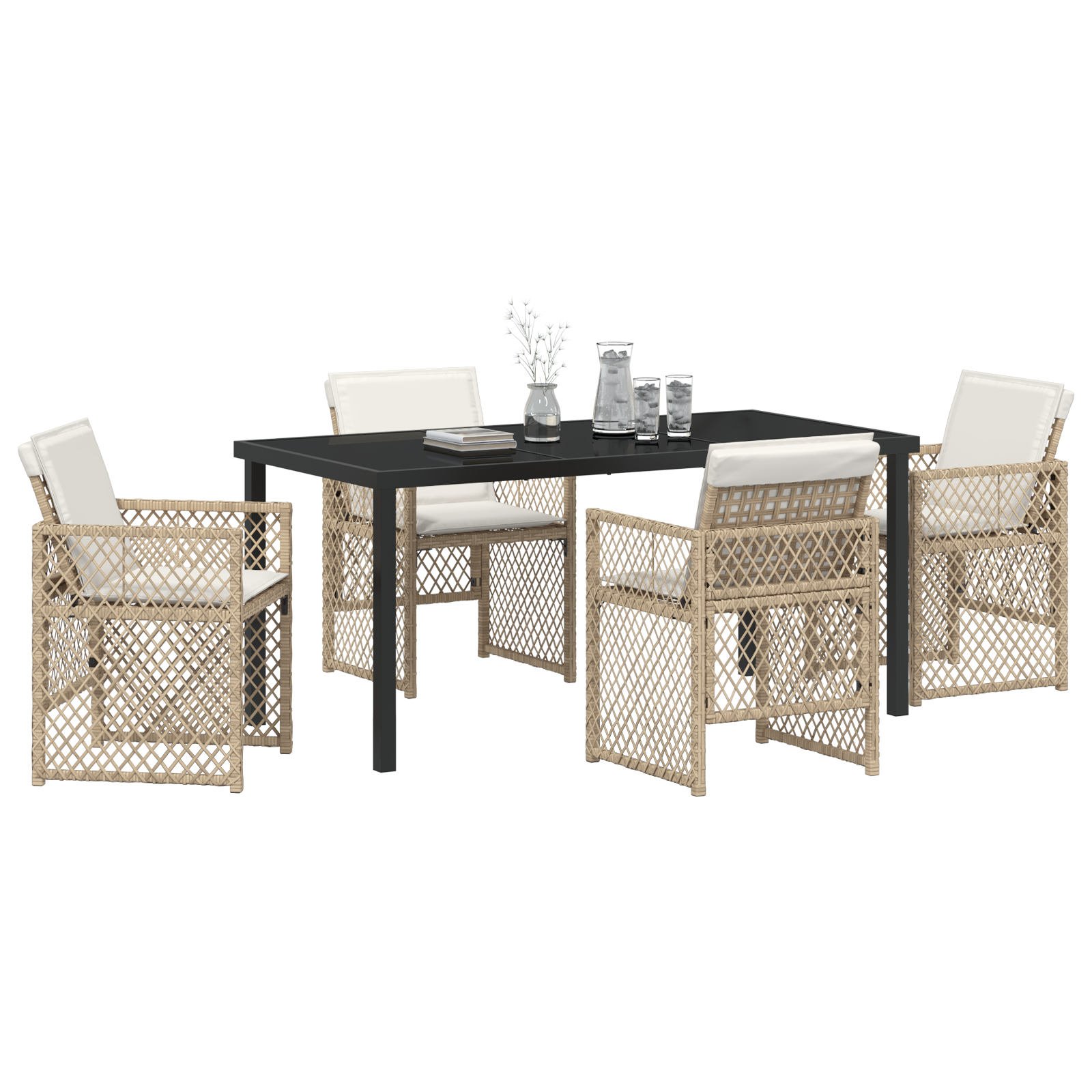 vidaXL 5-delige Tuinset met kussens poly rattan beige