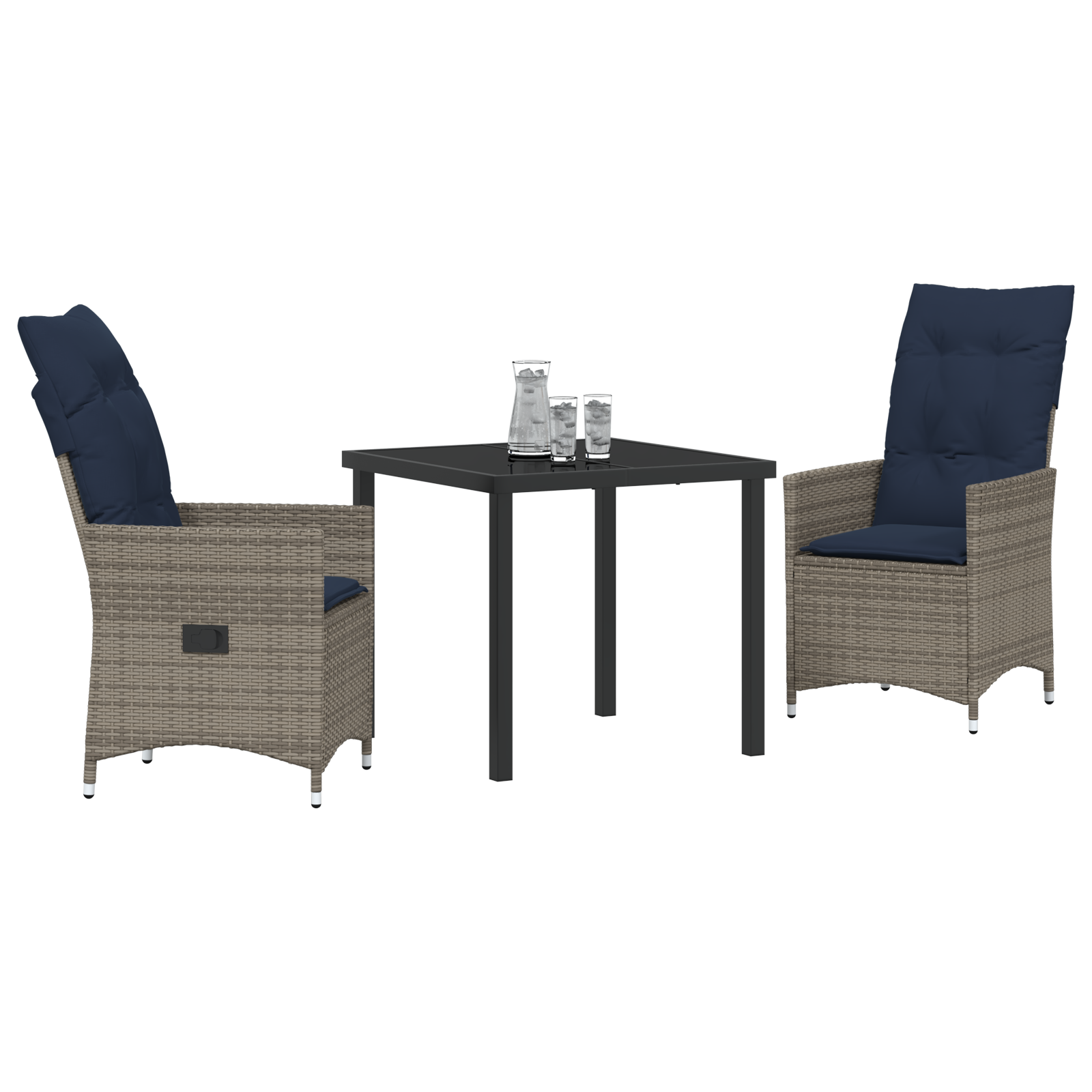 vidaXL 3-delige tuinset met kussens, grijs poly rattan