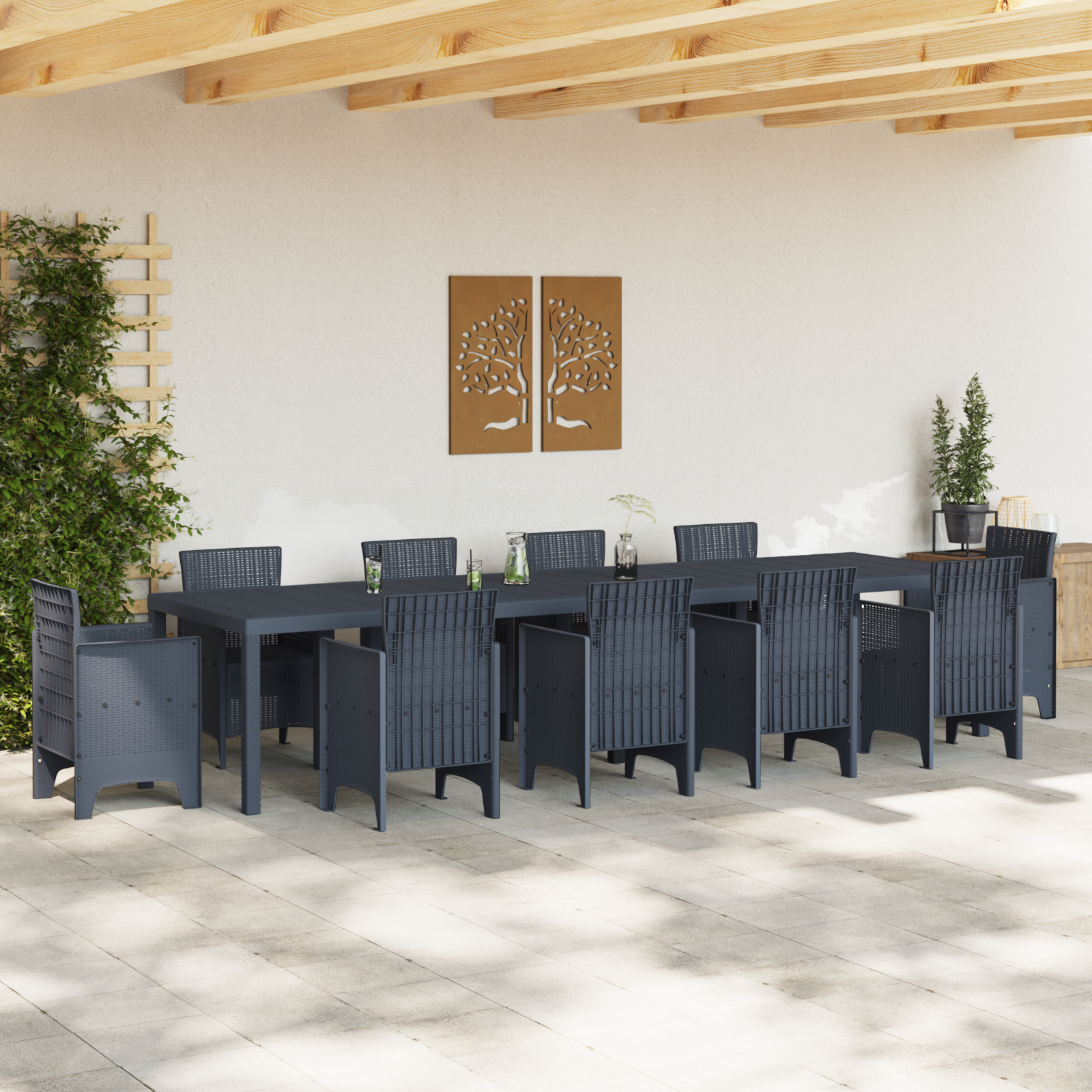 vidaXL Tuintafel 350x100x73 cm poly rattan antraciet