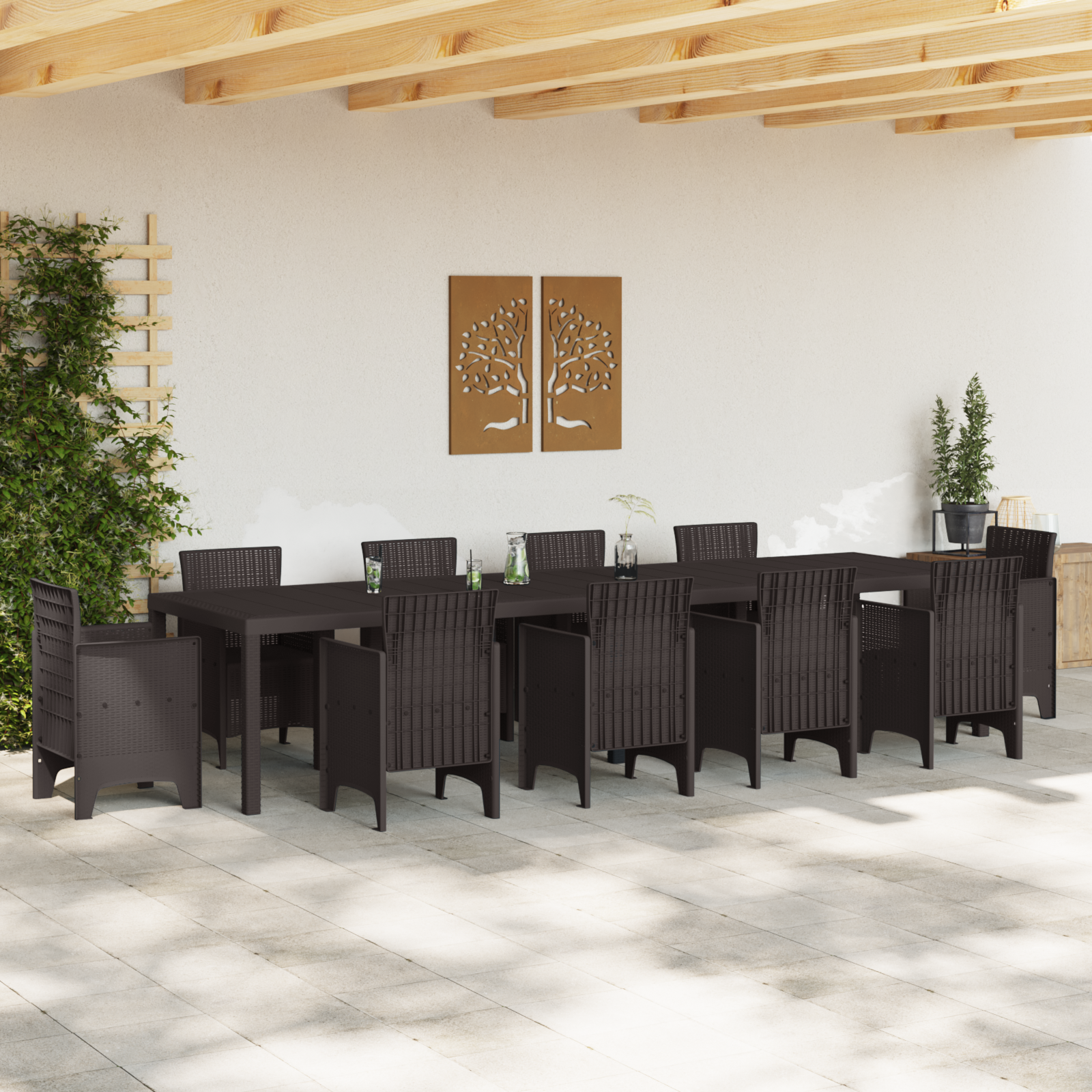 vidaXL Tuintafel 350x100x73 cm poly rattan bruin
