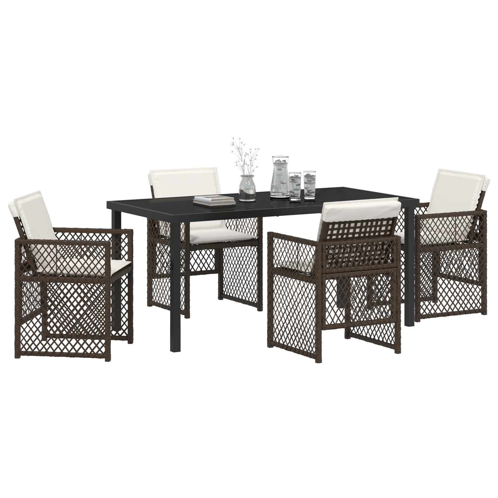 vidaXL 5-delige Tuinset met kussens poly rattan bruin