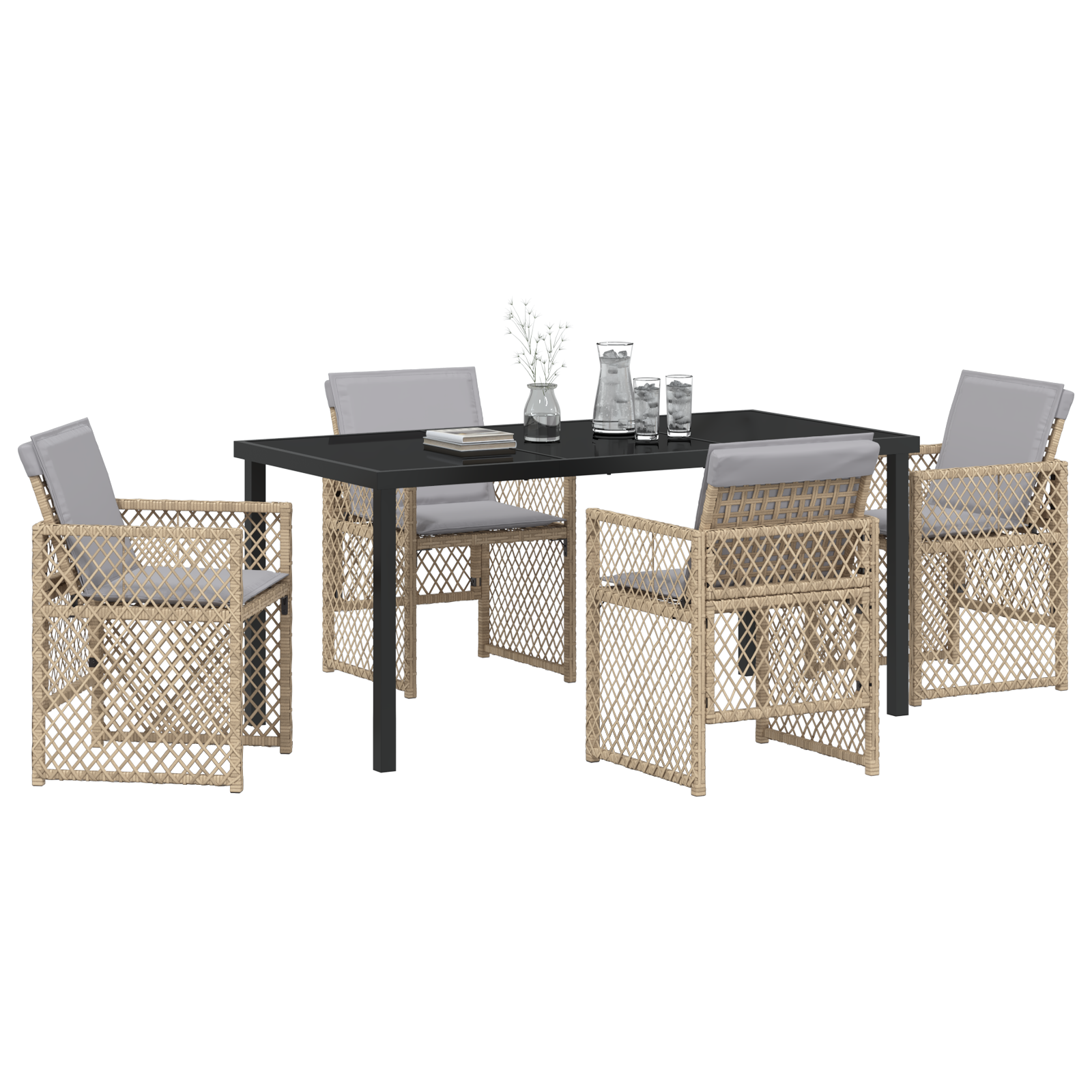 vidaXL 5-delige Tuinset met kussens poly rattan beige