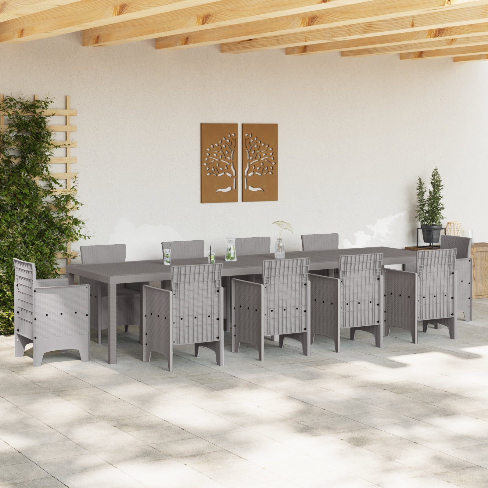 vidaXL Tuintafel 350x100x73 cm poly rattan lichtgrijs