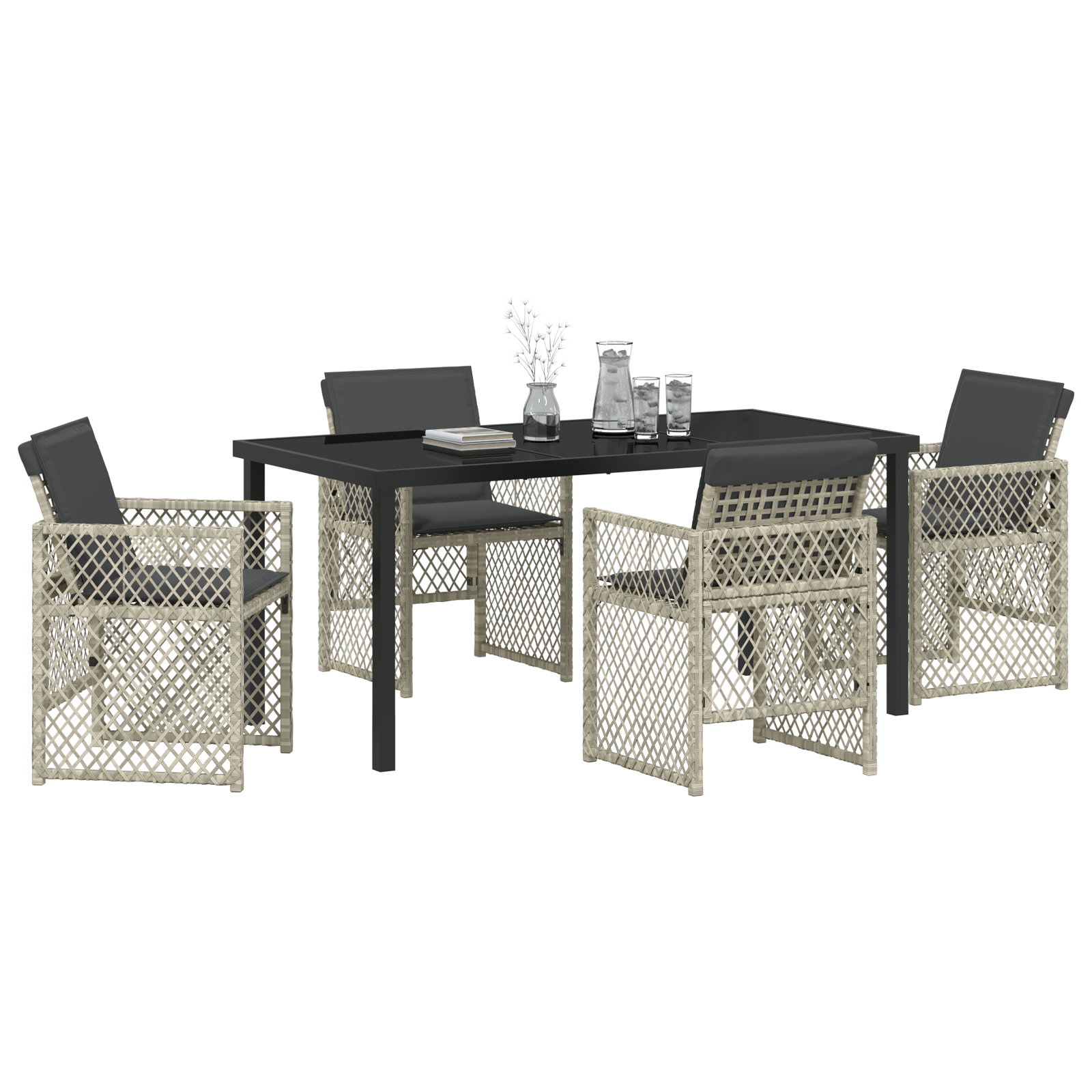 vidaXL 5-delige Tuinset met kussens poly rattan lichtgrijs