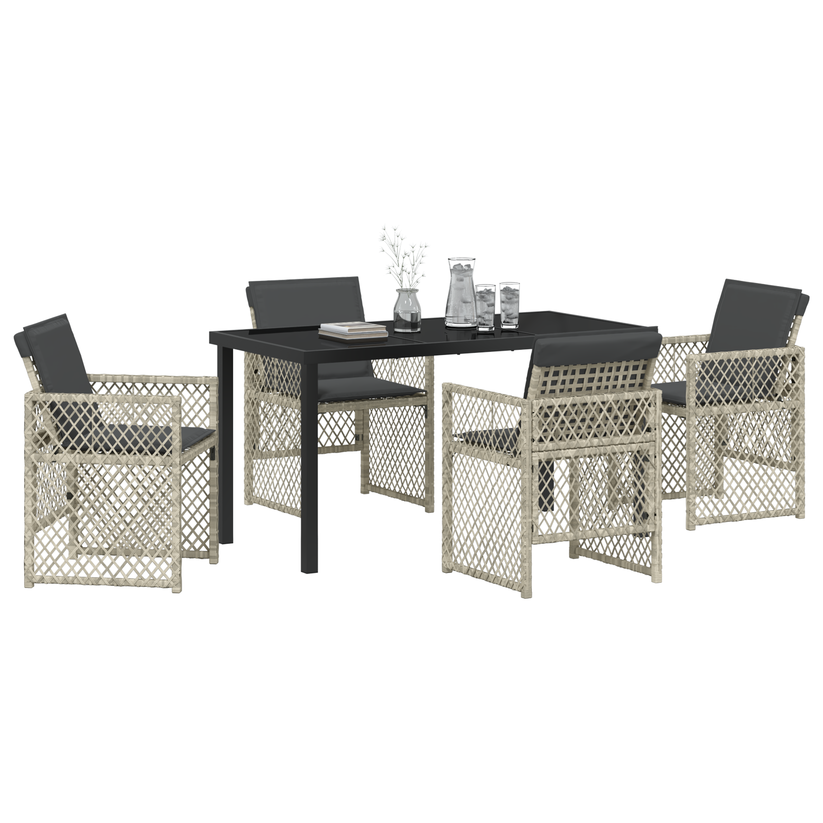 vidaXL 5-delige Tuinset met kussens poly rattan lichtgrijs