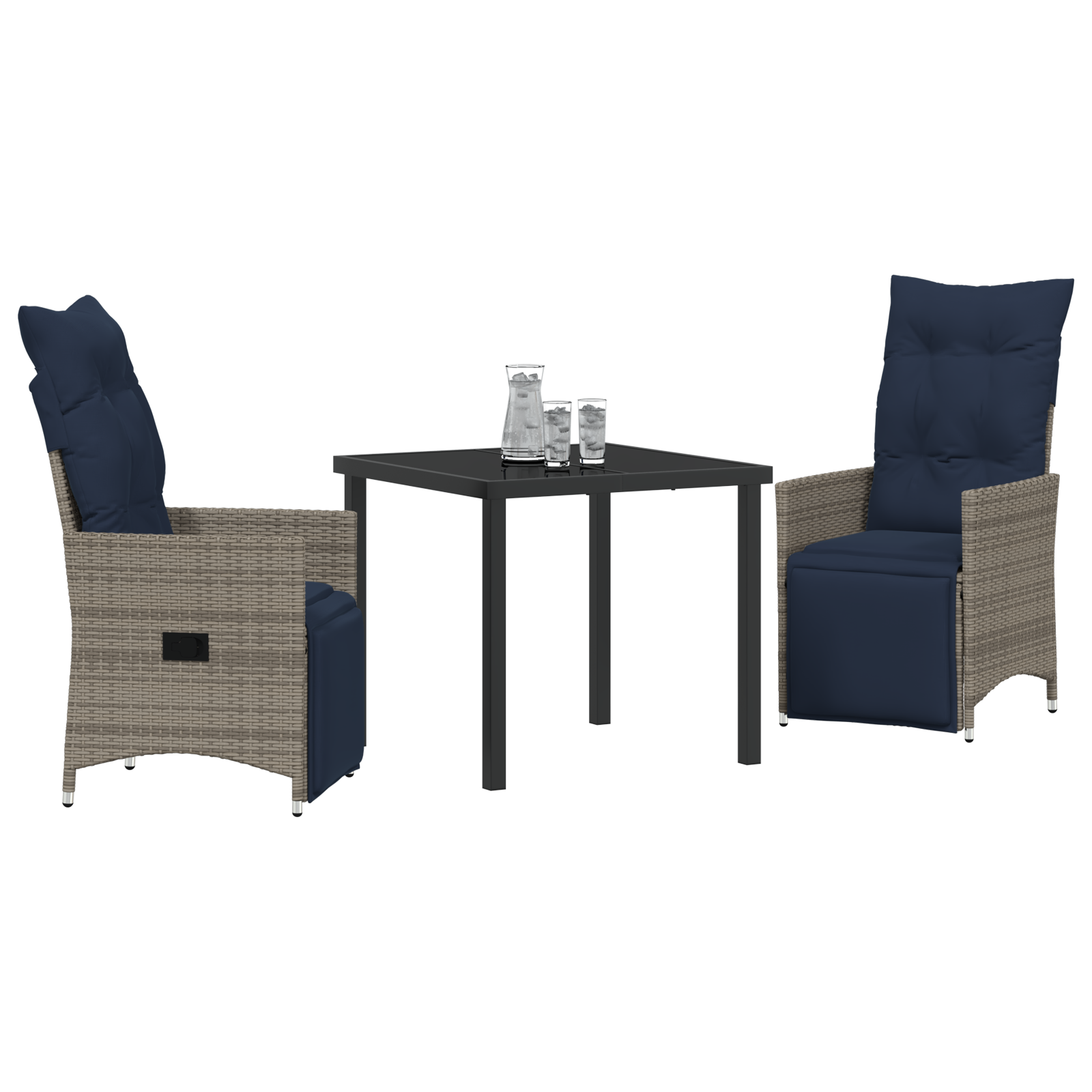 vidaXL 3-delige tuinset met kussens - grijs poly rattan