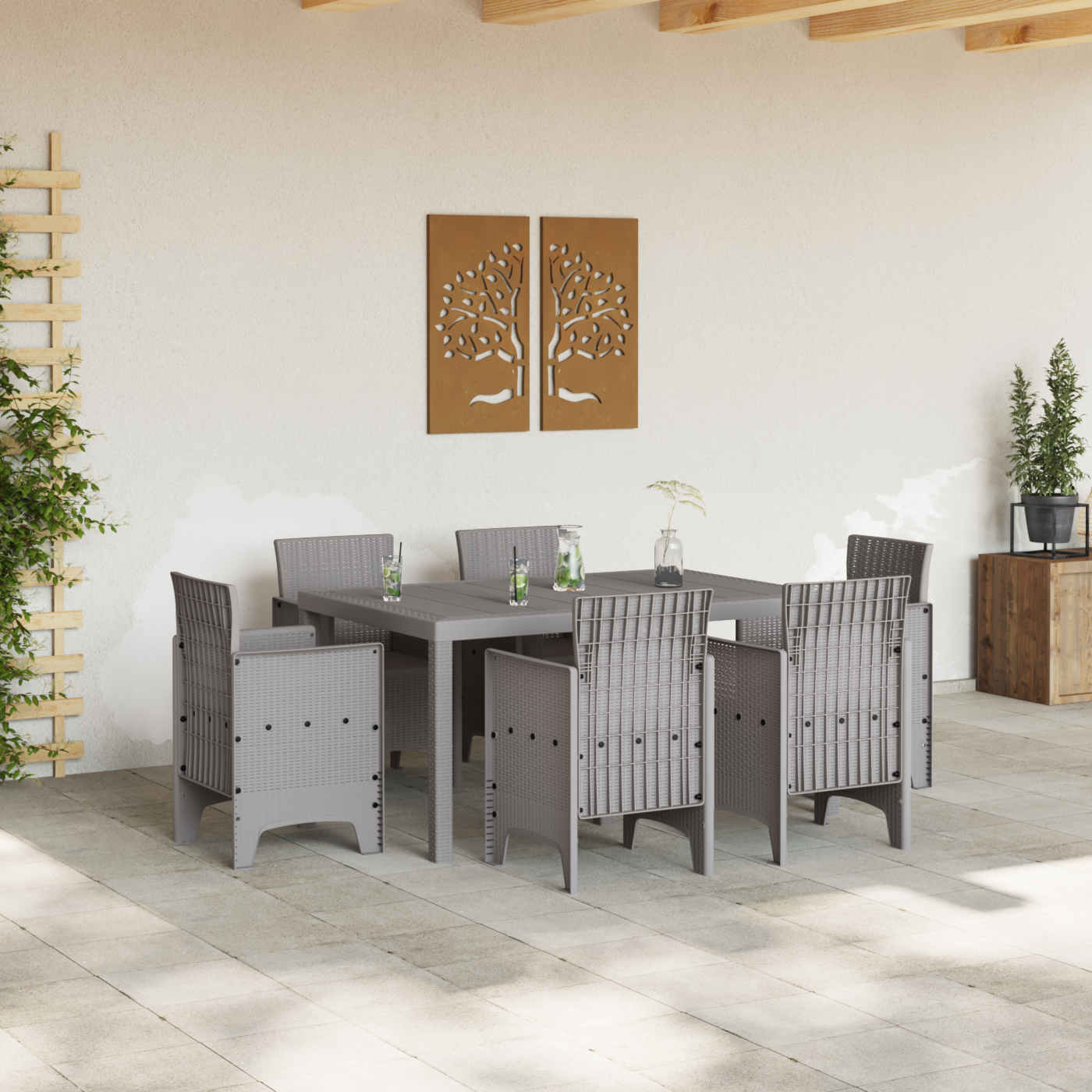 vidaXL 7-delige Tuin Eetset Lichtgrijs Poly Rattan