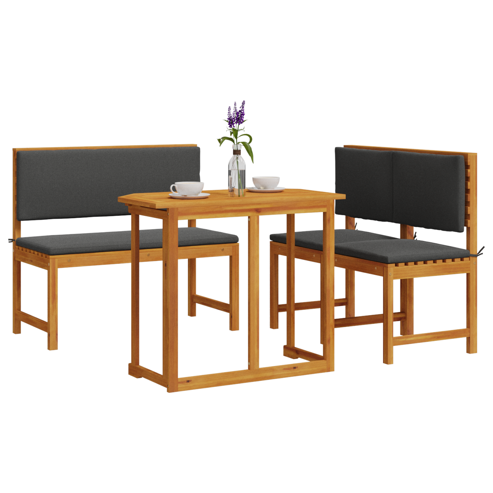 vidaXL 4-delige Tuin Eettafel Set met Kussens van Massief Acaciahout