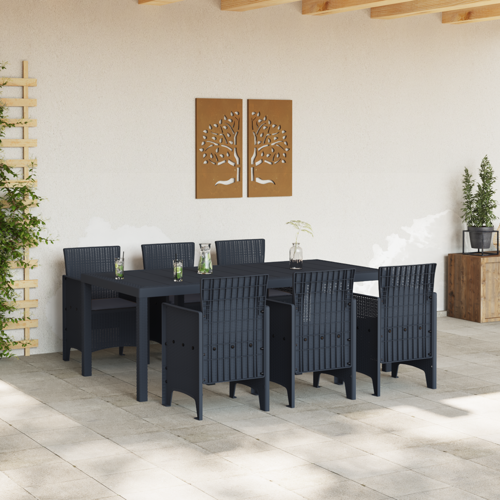 vidaXL 7-delige tuinset met kussens in antraciet poly rattan