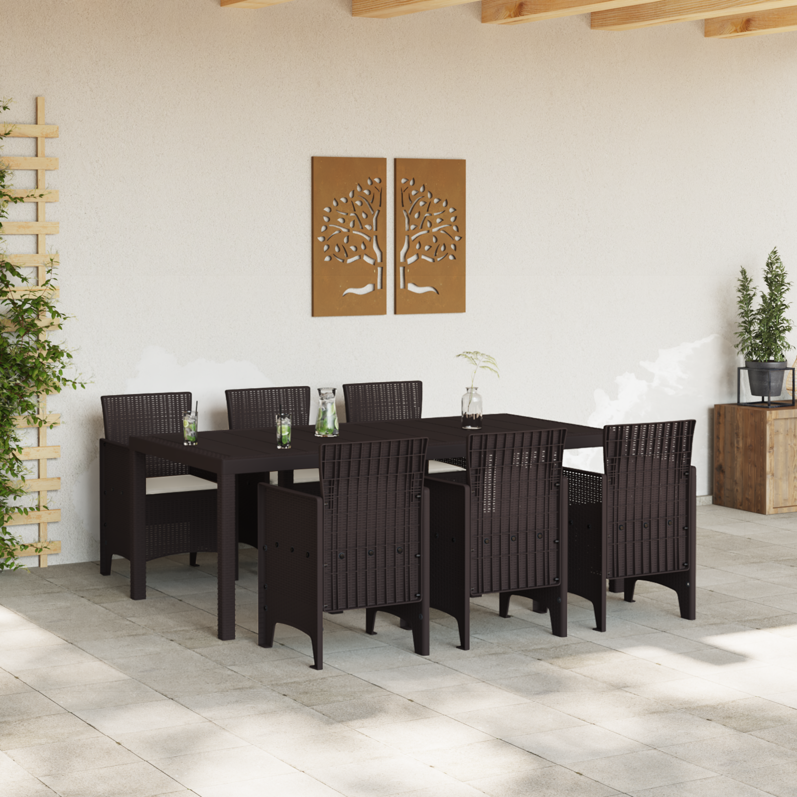 vidaXL 7-delige tuinset met kussens in bruin poly rattan