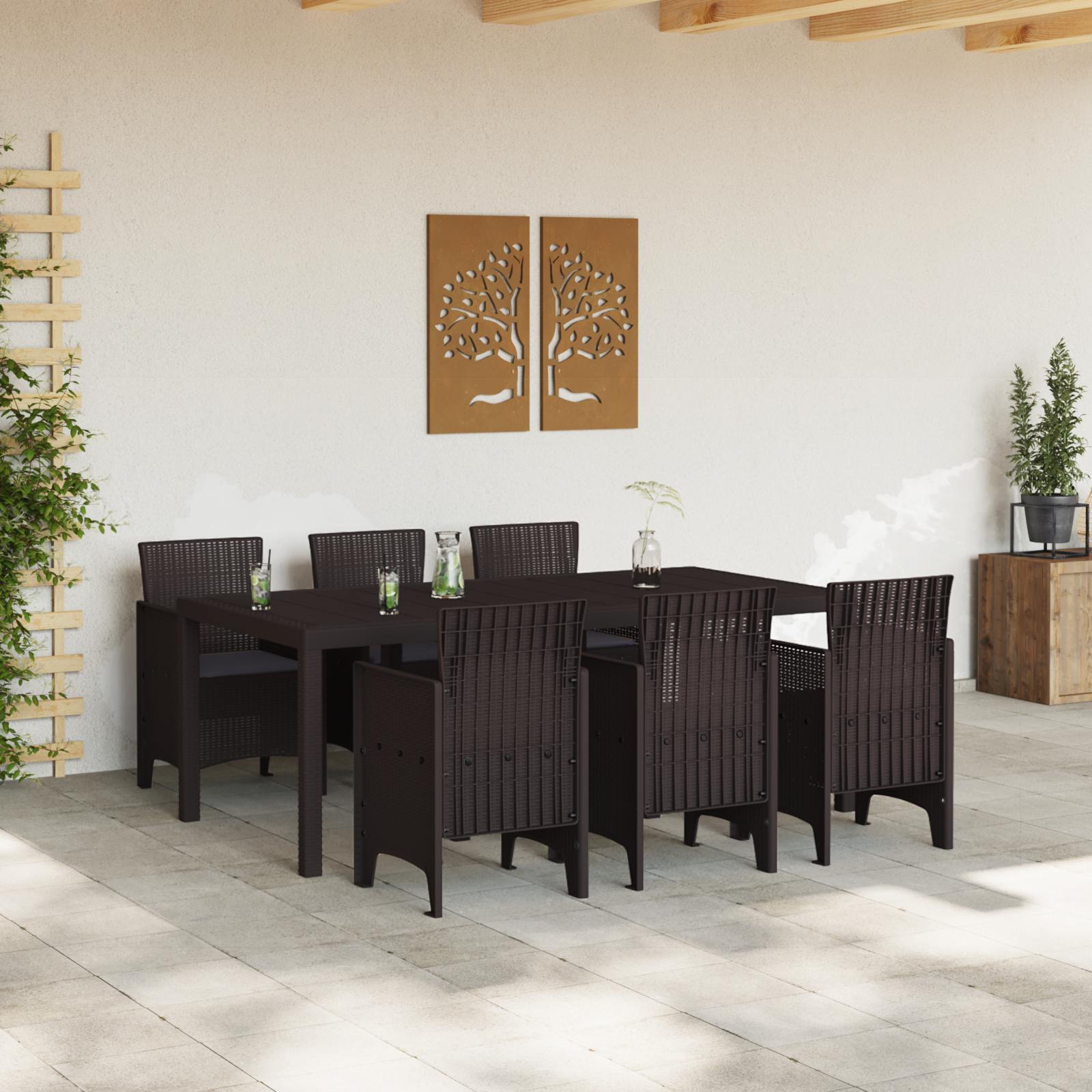 vidaXL 7-delige tuinset met kussens in bruin poly rattan